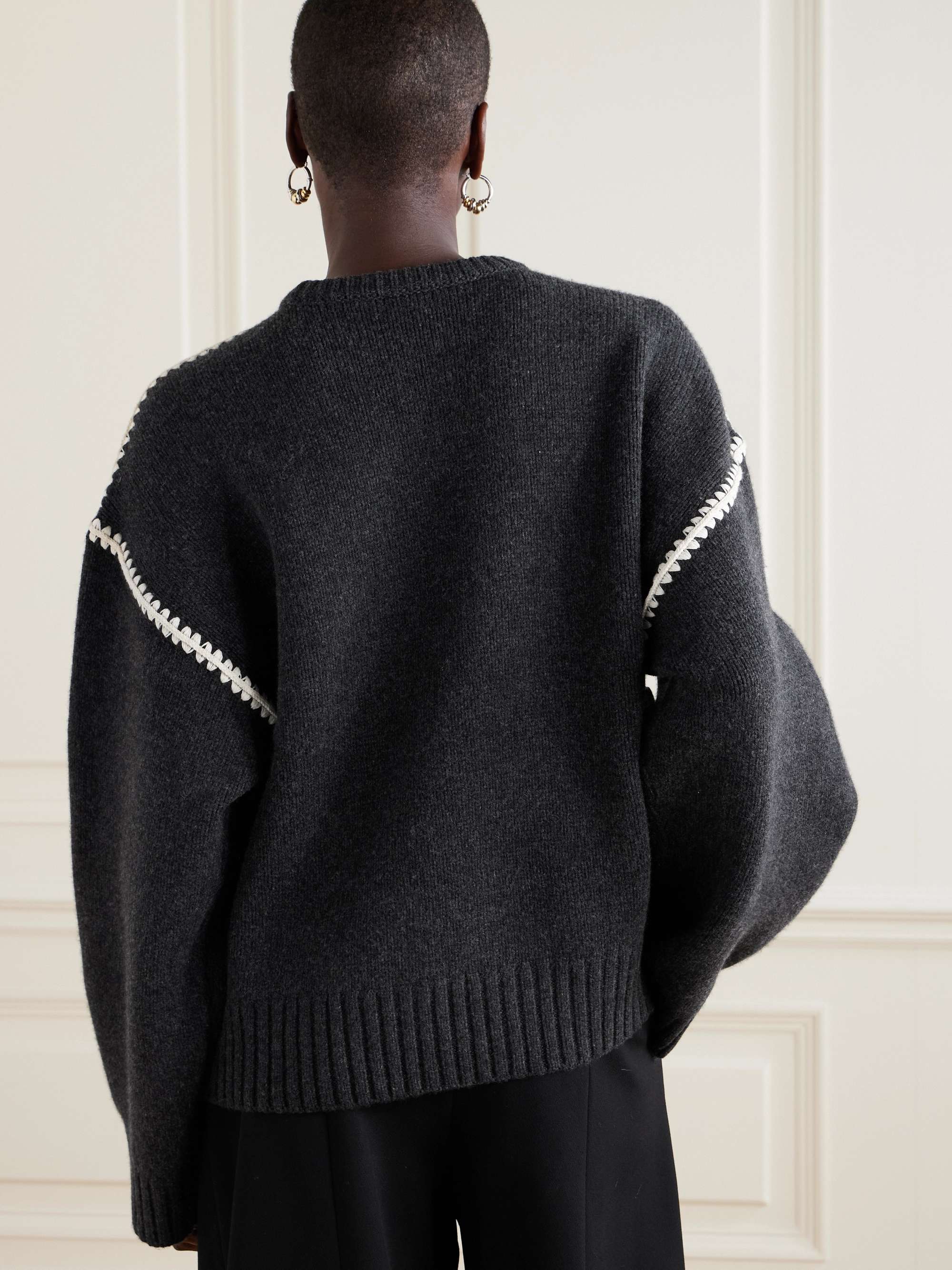 Oversized embroidered wool and cashmere-blend sweater view