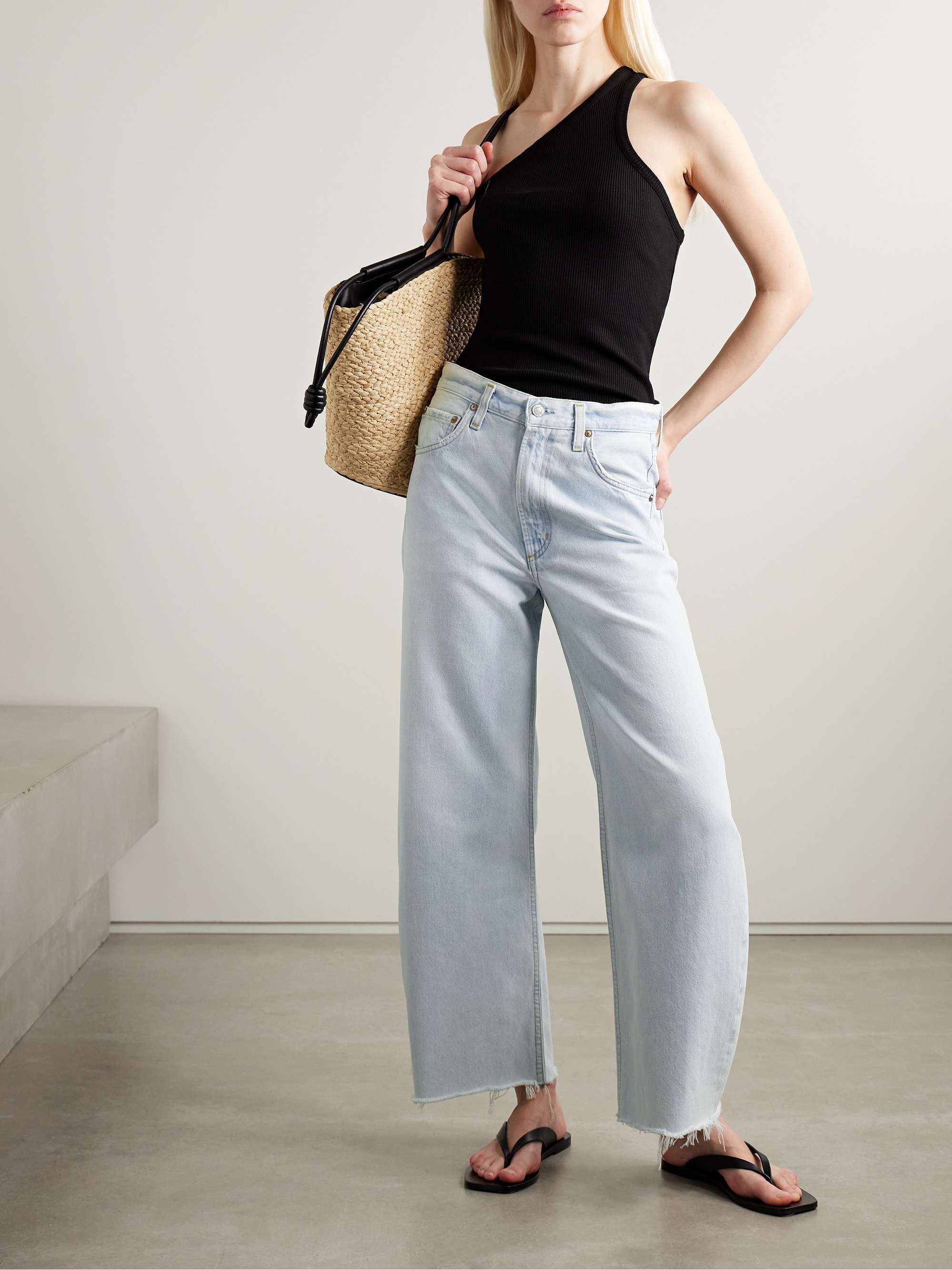 Low Curve frayed mid-rise wide-leg jeans view