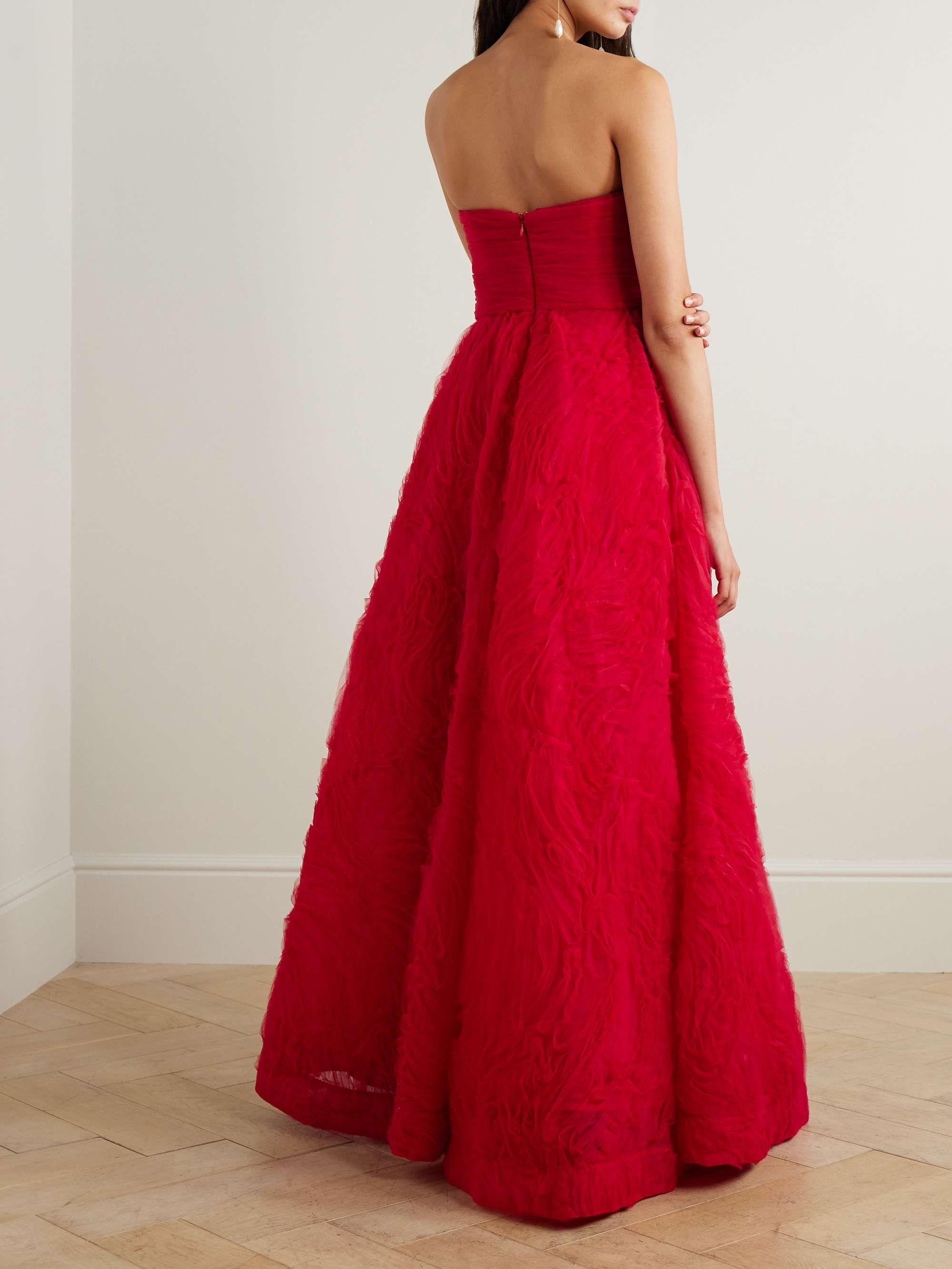 Fernanda strapless pleated ruffled tulle gown view