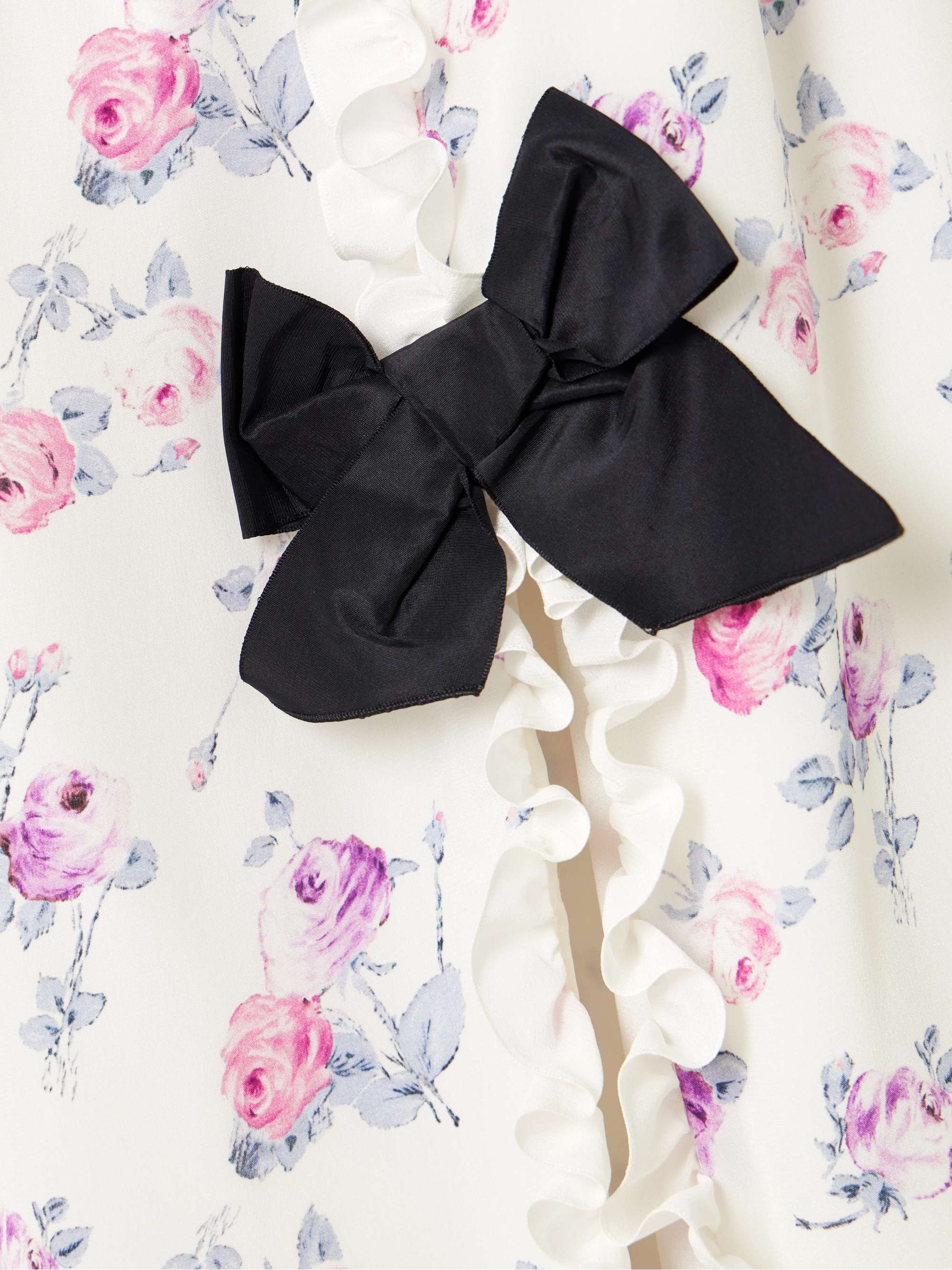 Bow-detailed taffeta-trimmed ruffled floral-print silk crepe de chine midi dress view