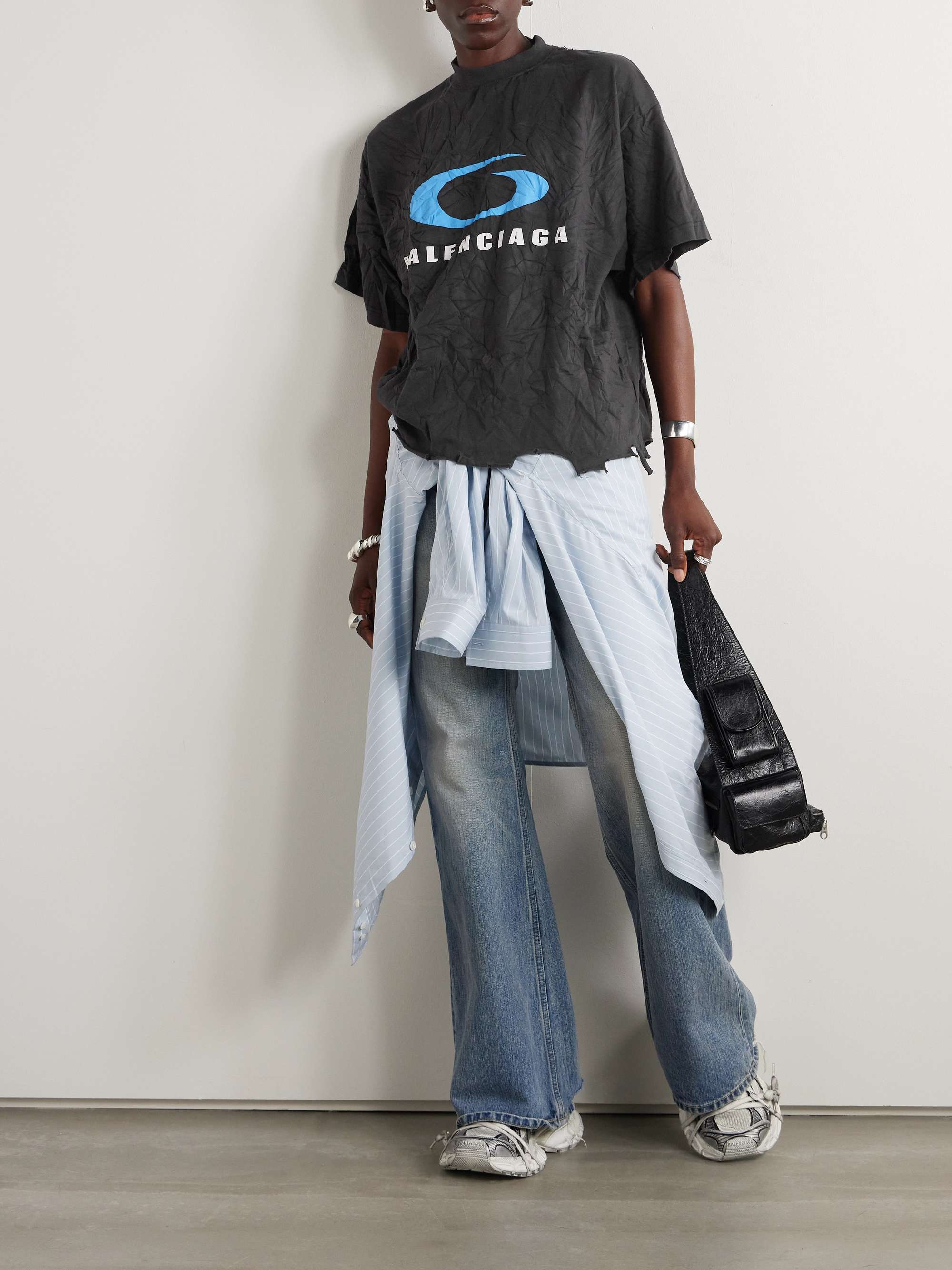 Cropped distressed printed cotton-jersey T-shirt view