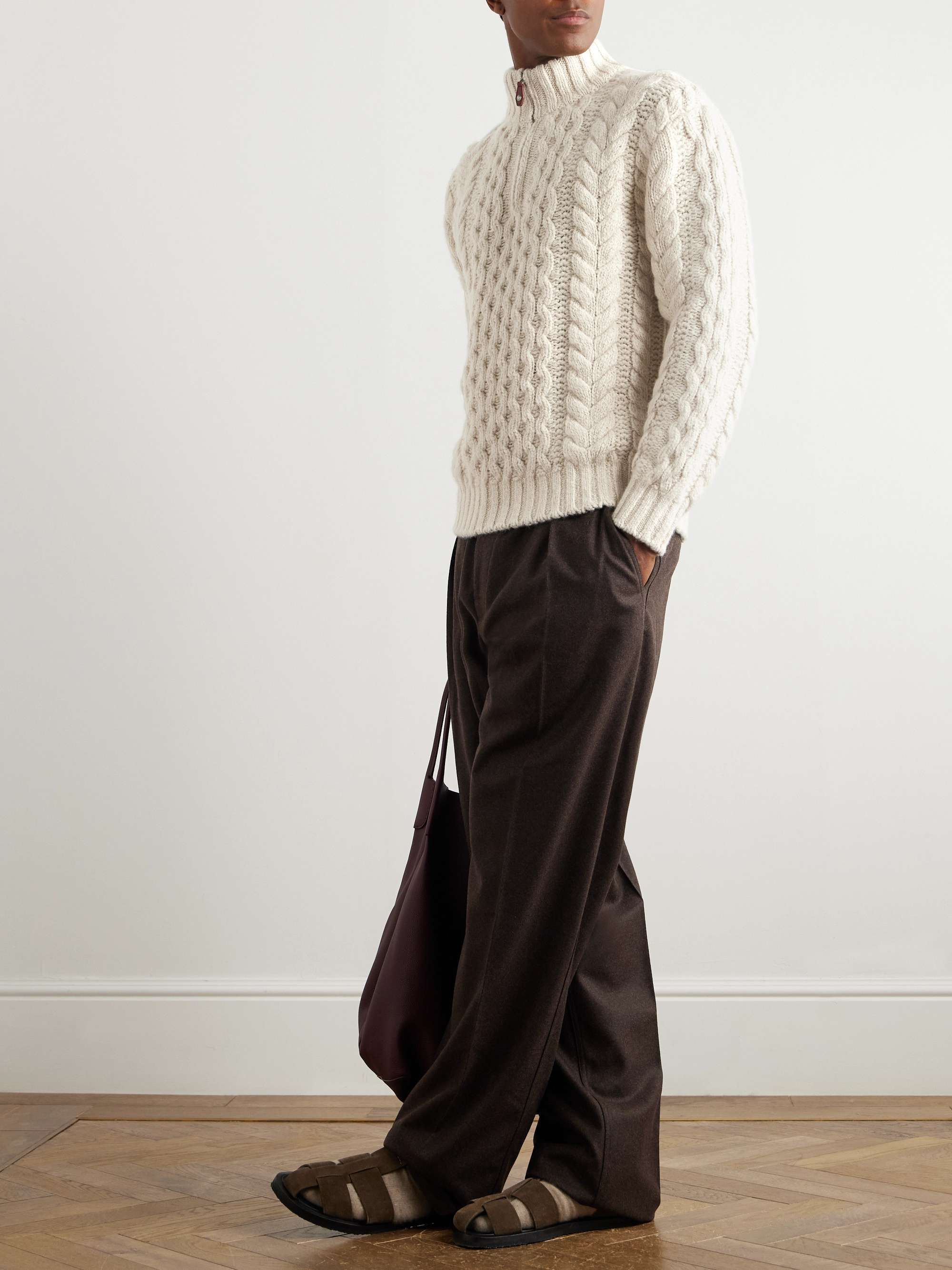 Valduggia Cable-Knit Cashmere Half-Zip Sweater view