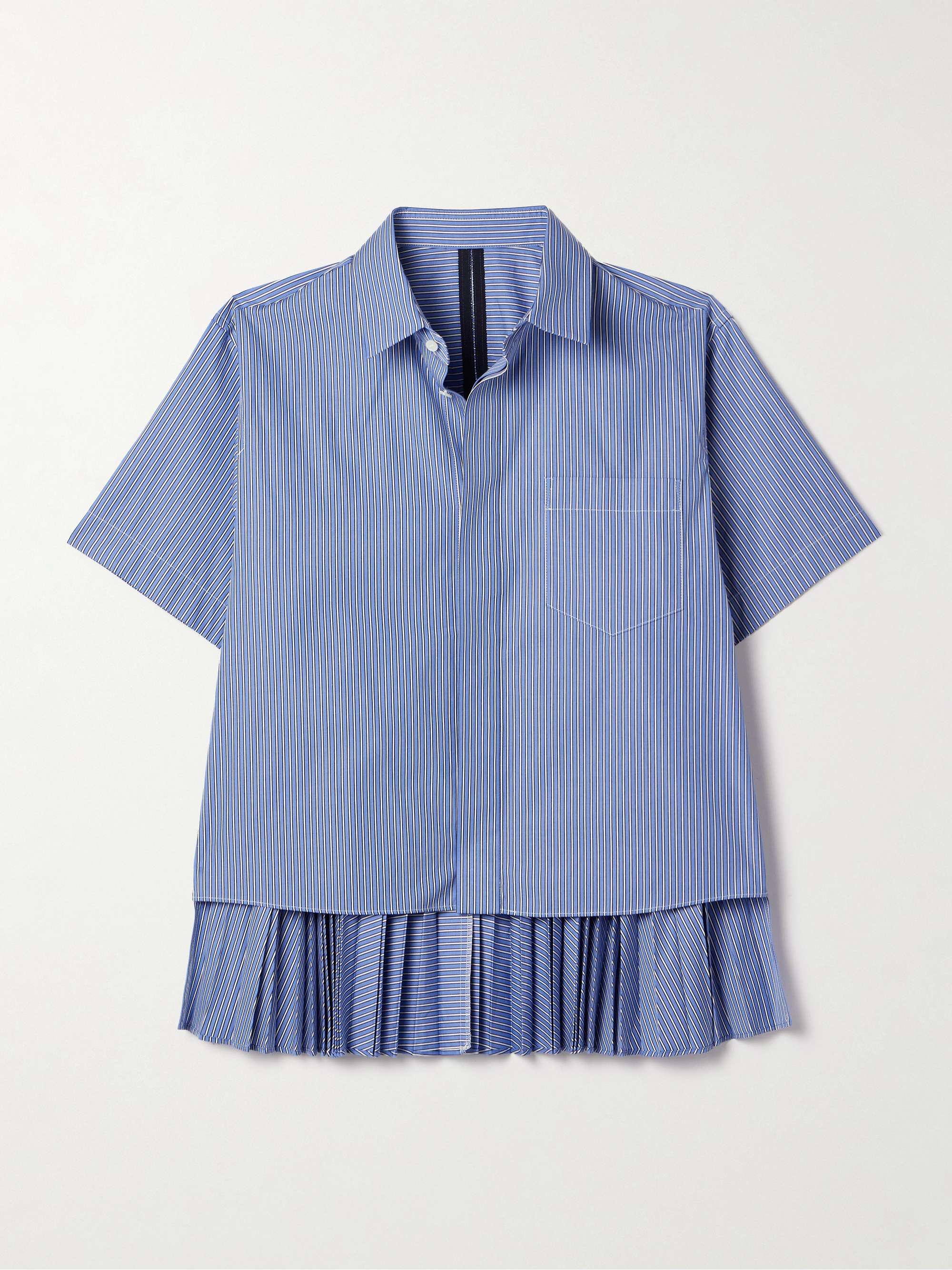 Layered pleated pinstriped poplin shirt view