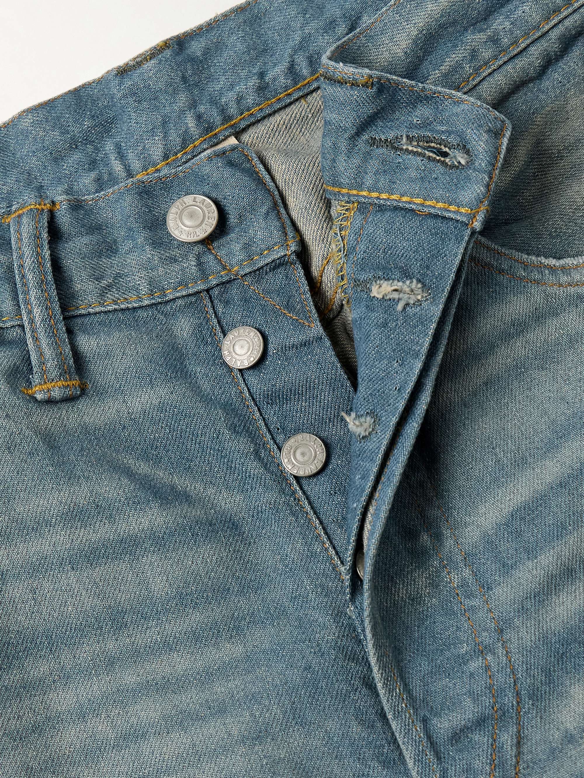 Straight-Leg Indigo-Dyed Distressed Selvedge Jeans view