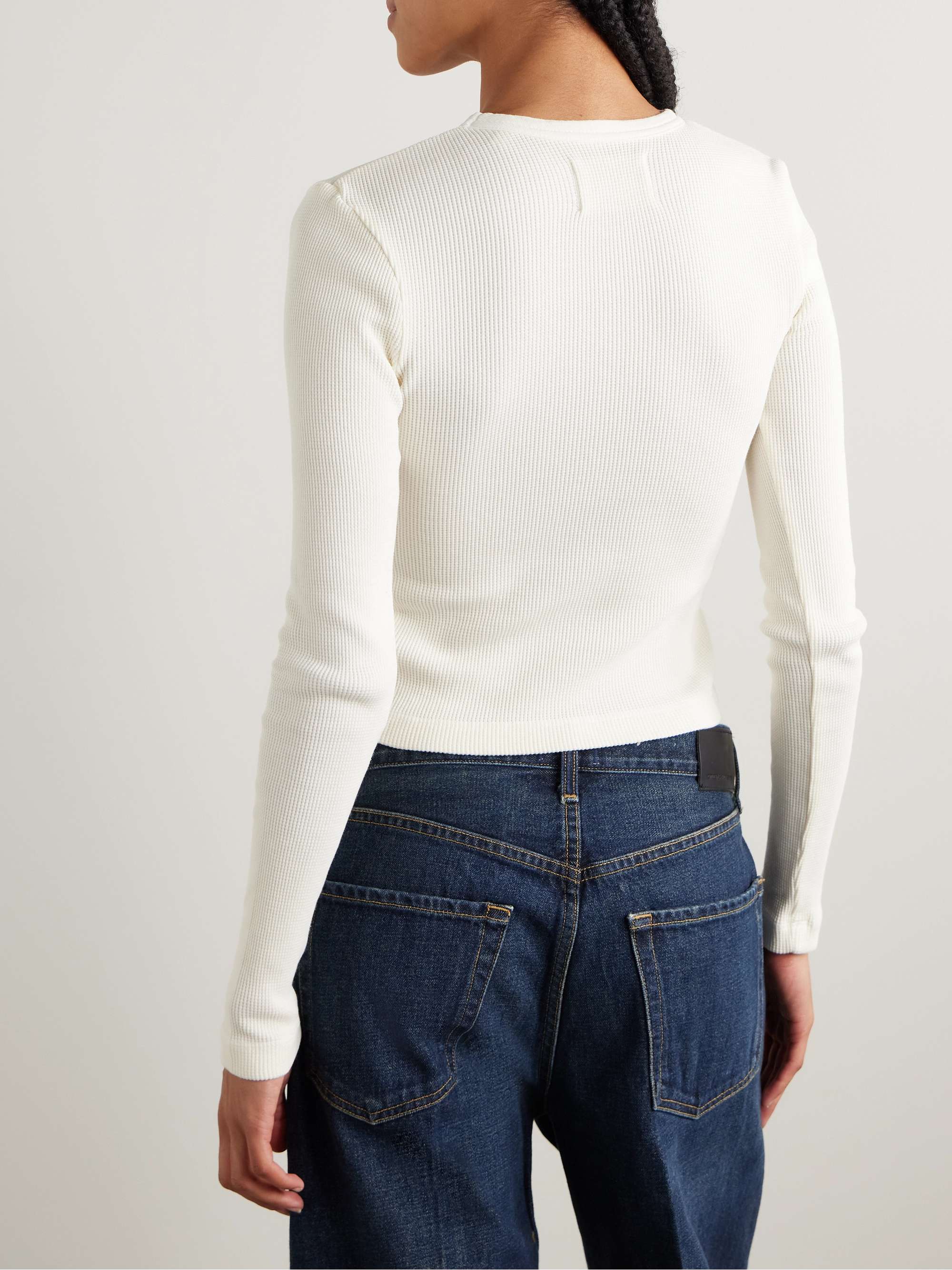 Pilar cropped waffle-knit cotton T-shirt view