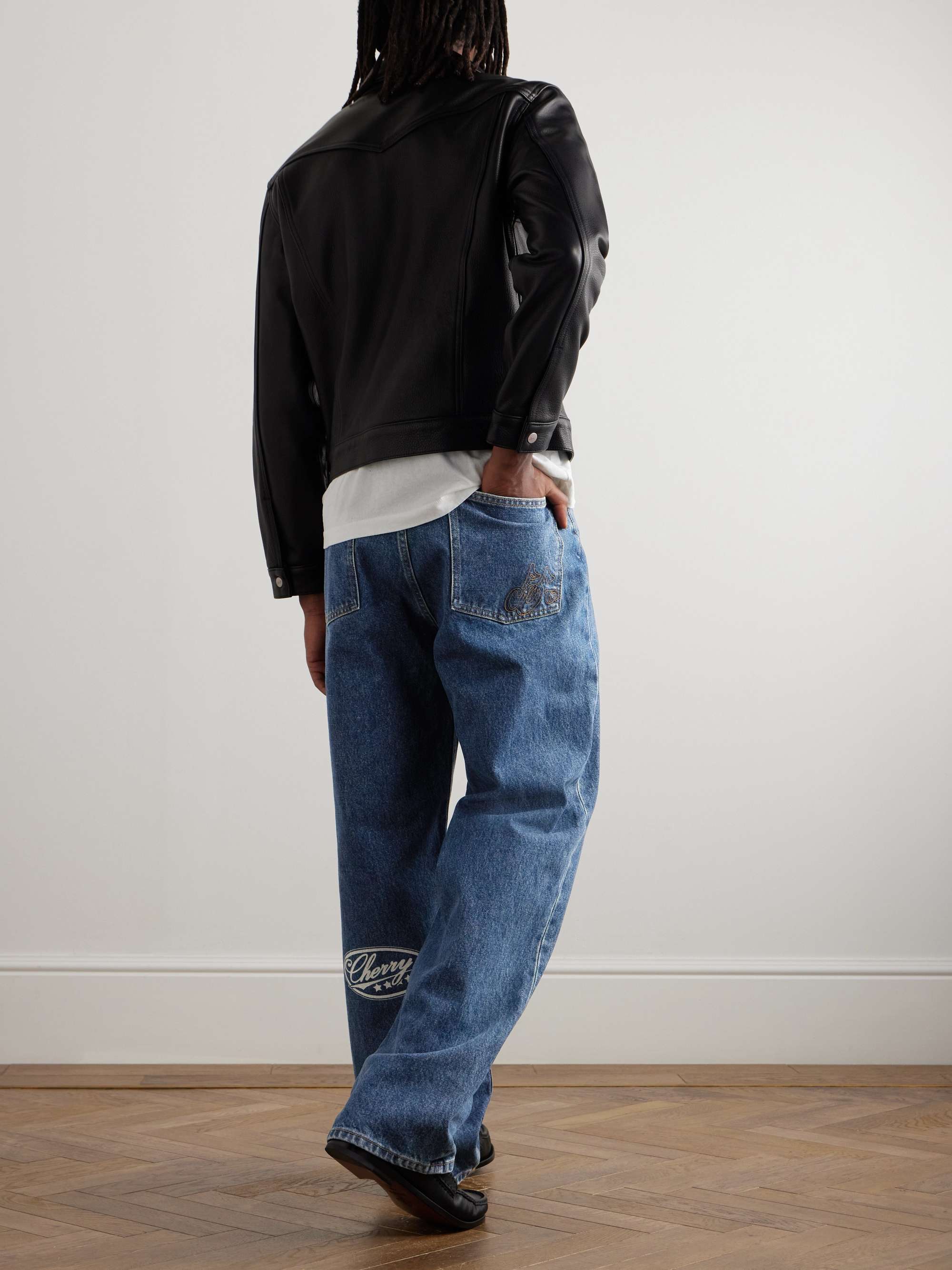 Straight-Leg Logo-Print Embroidered Jeans view