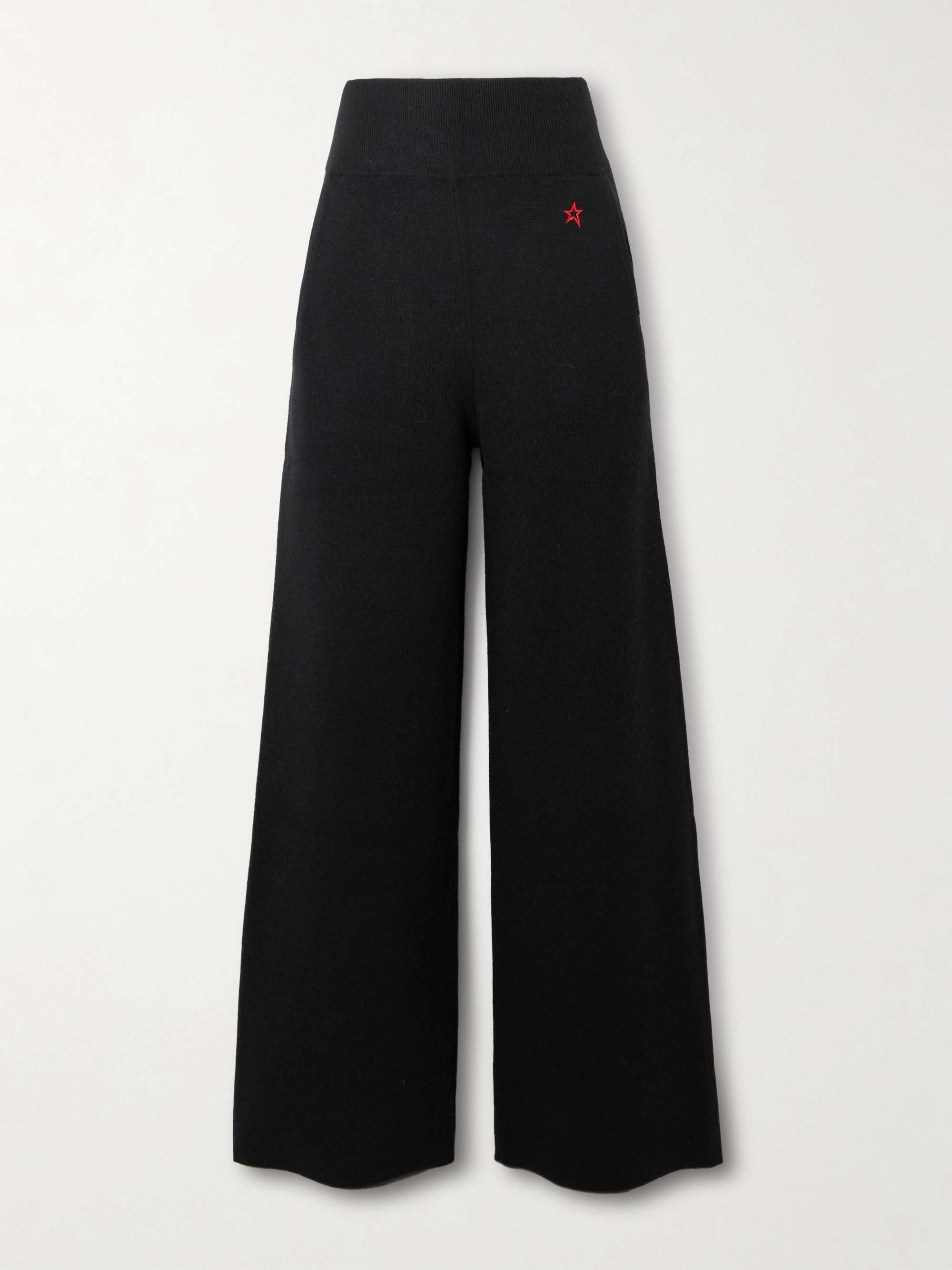 Embroidered knitted wool wide-leg pants view