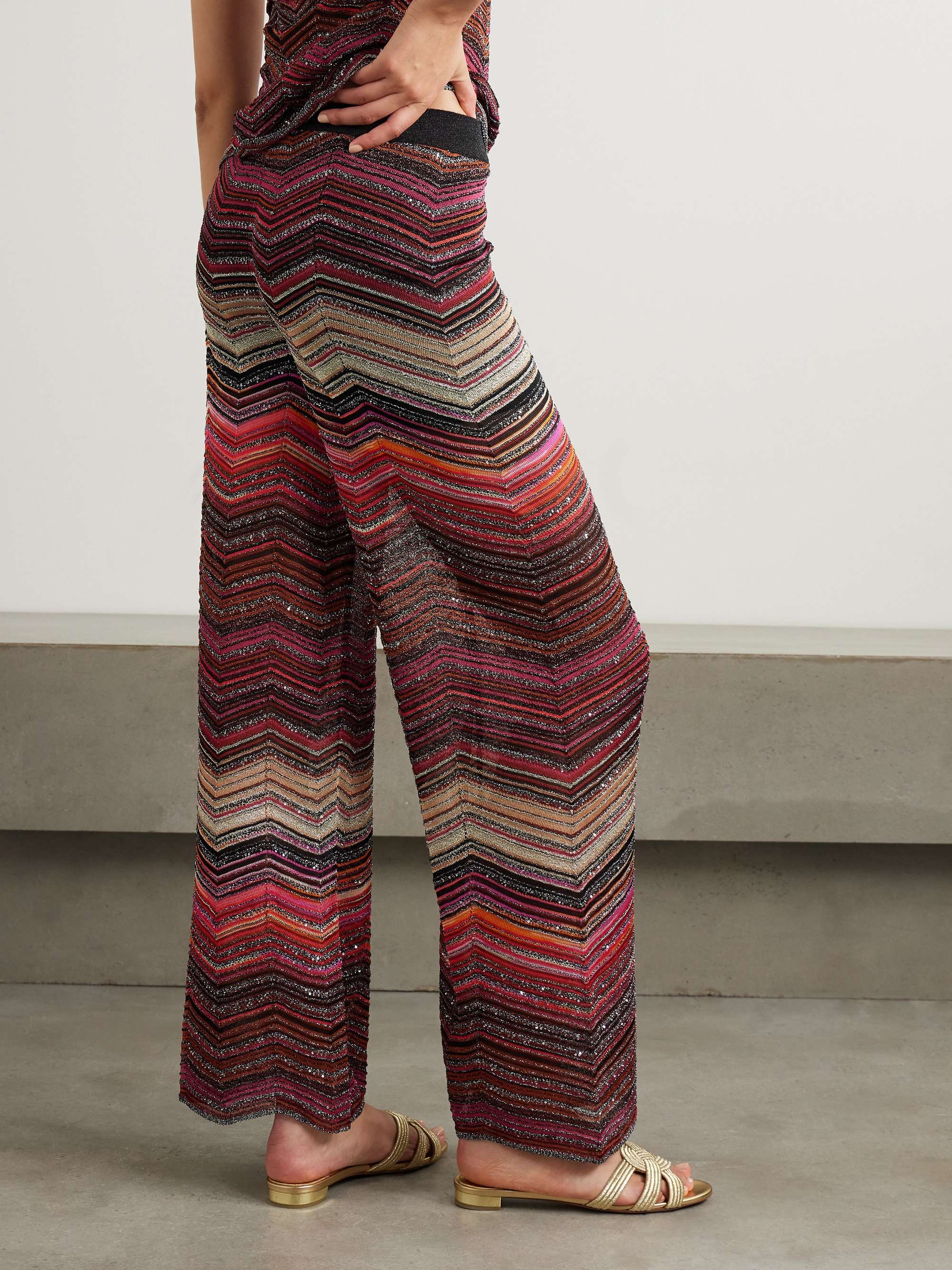 Mare sequined striped metallic crochet-knit wide-leg pants view