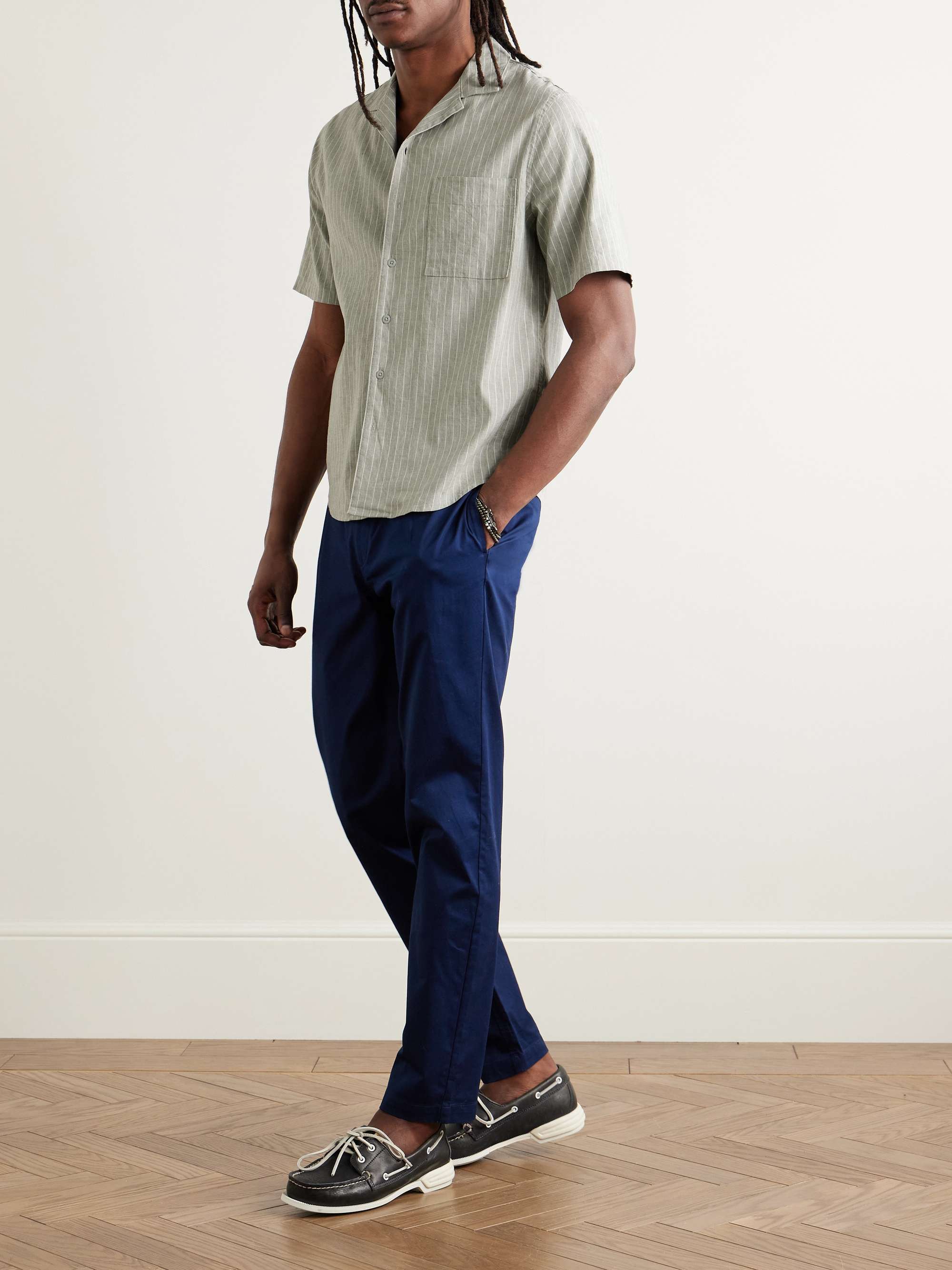Vacation Camp-Collar Striped Linen-Blend Shirt view