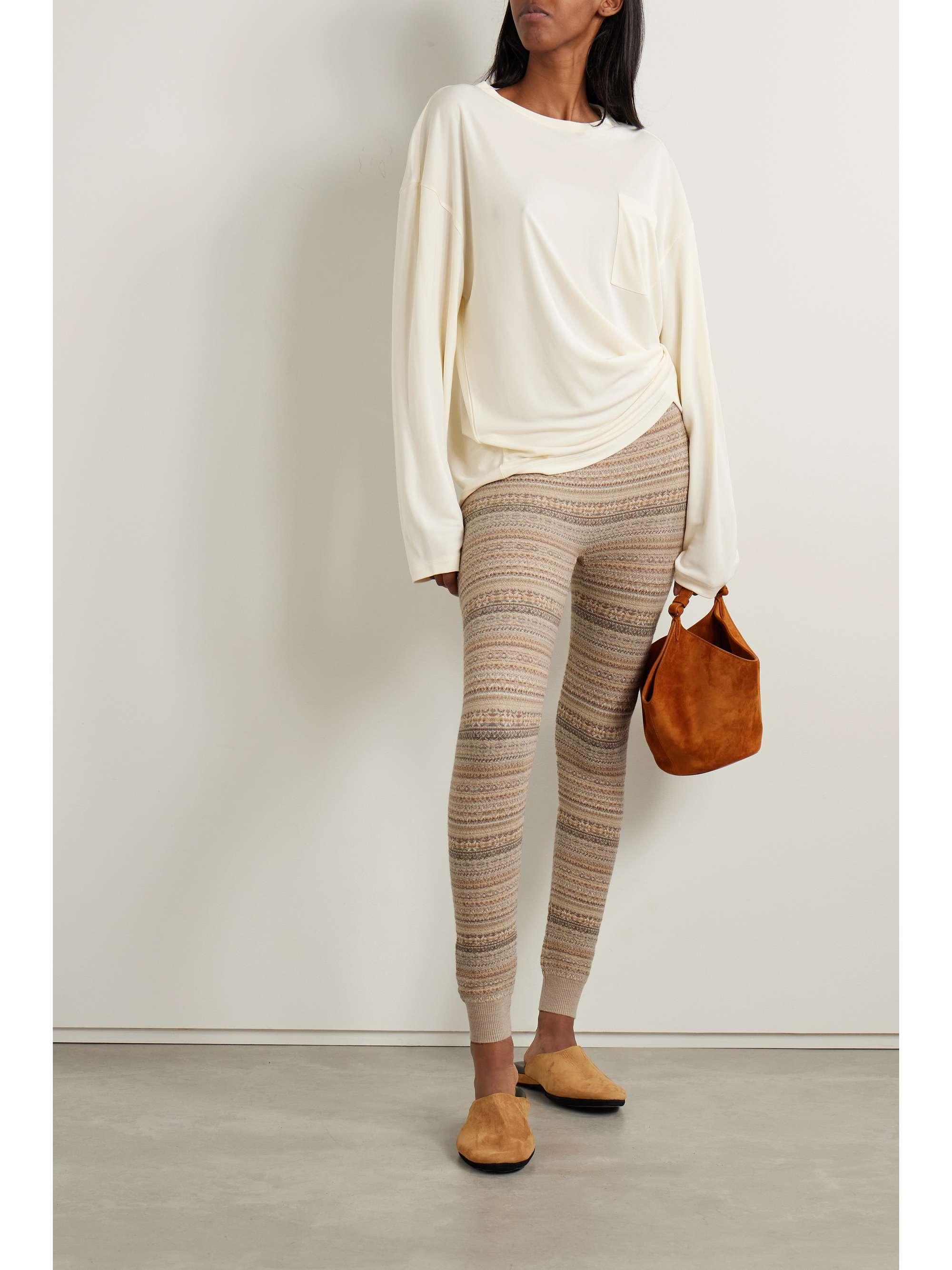 Fair Isle wool-blend tapered leggings view