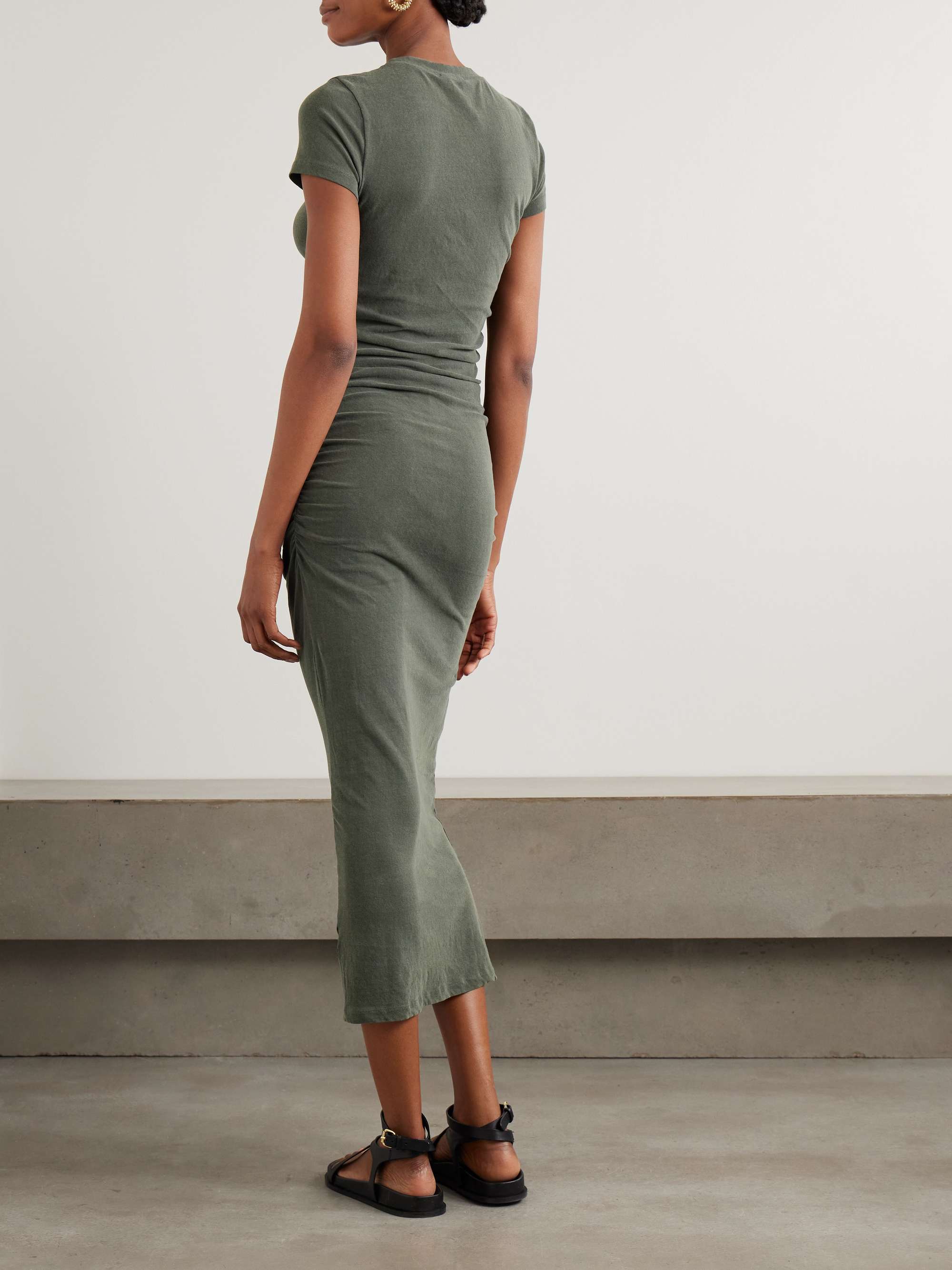 Ruched cotton-blend jersey midi dress view