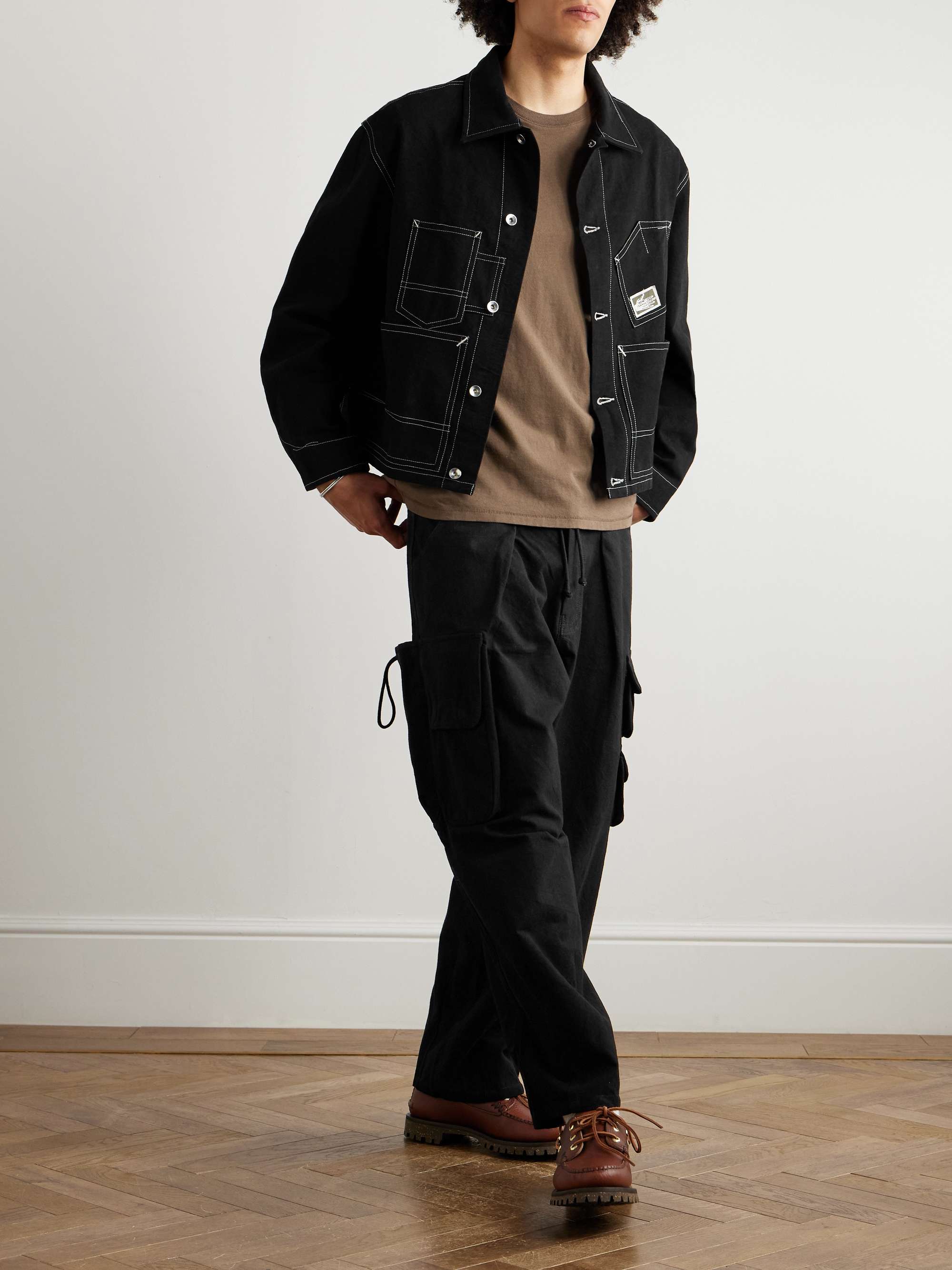 Forager Straight-Leg Pleated Organic Cotton Drawstring Cargo Trousers view