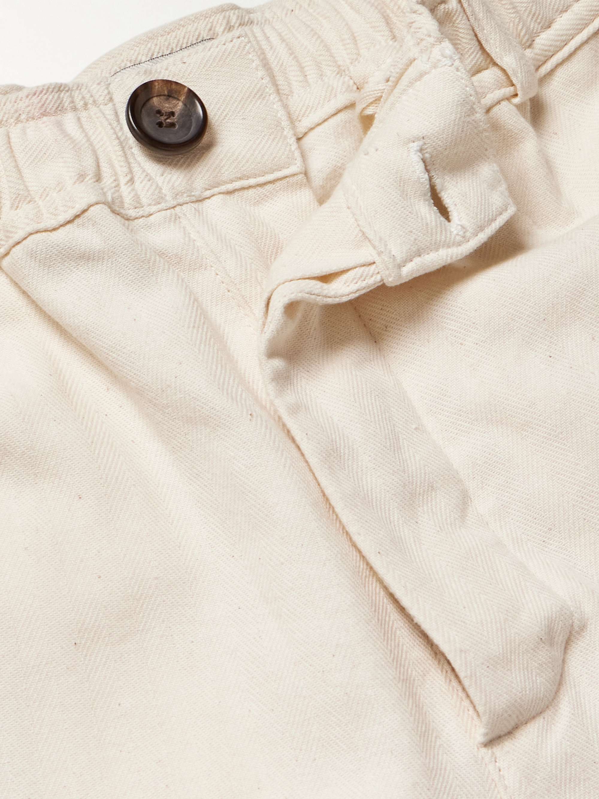 Slim-Fit Straight-Leg Herringbone Cotton Trousers view