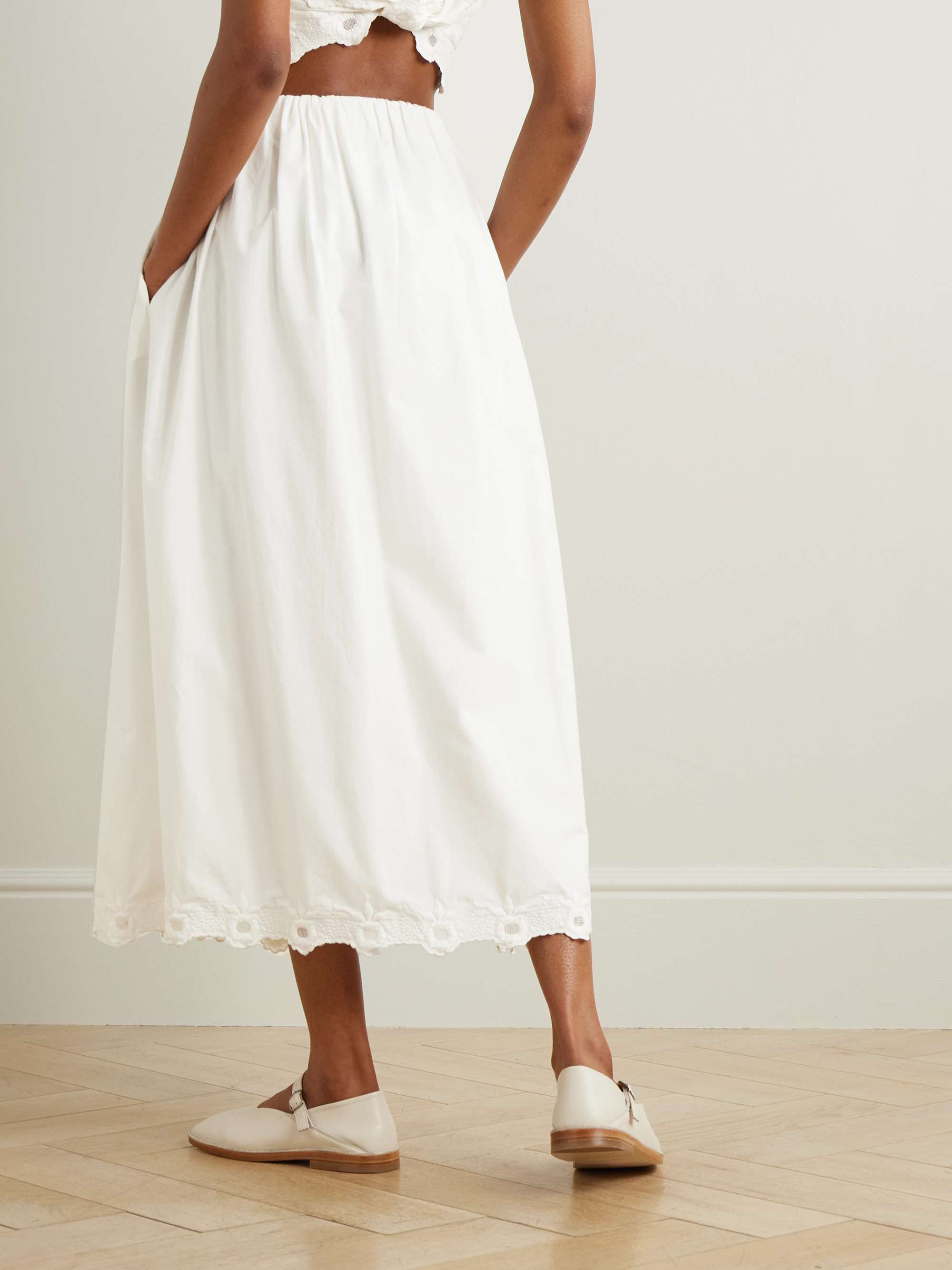 Antoinette scalloped embroidered cotton-voile midi skirt view