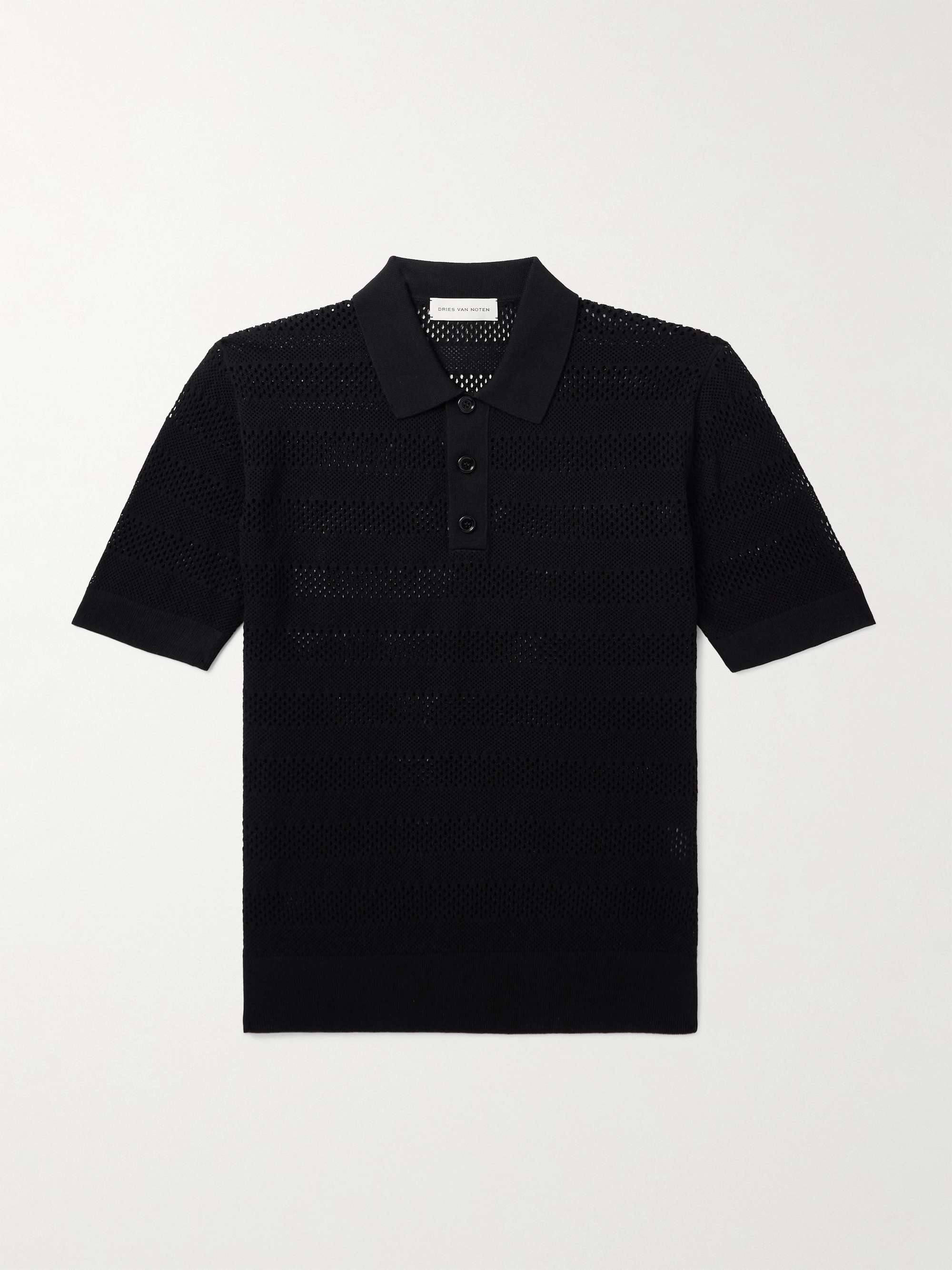 Slim-Fit Striped Pointelle-Knit Polo Shirt view
