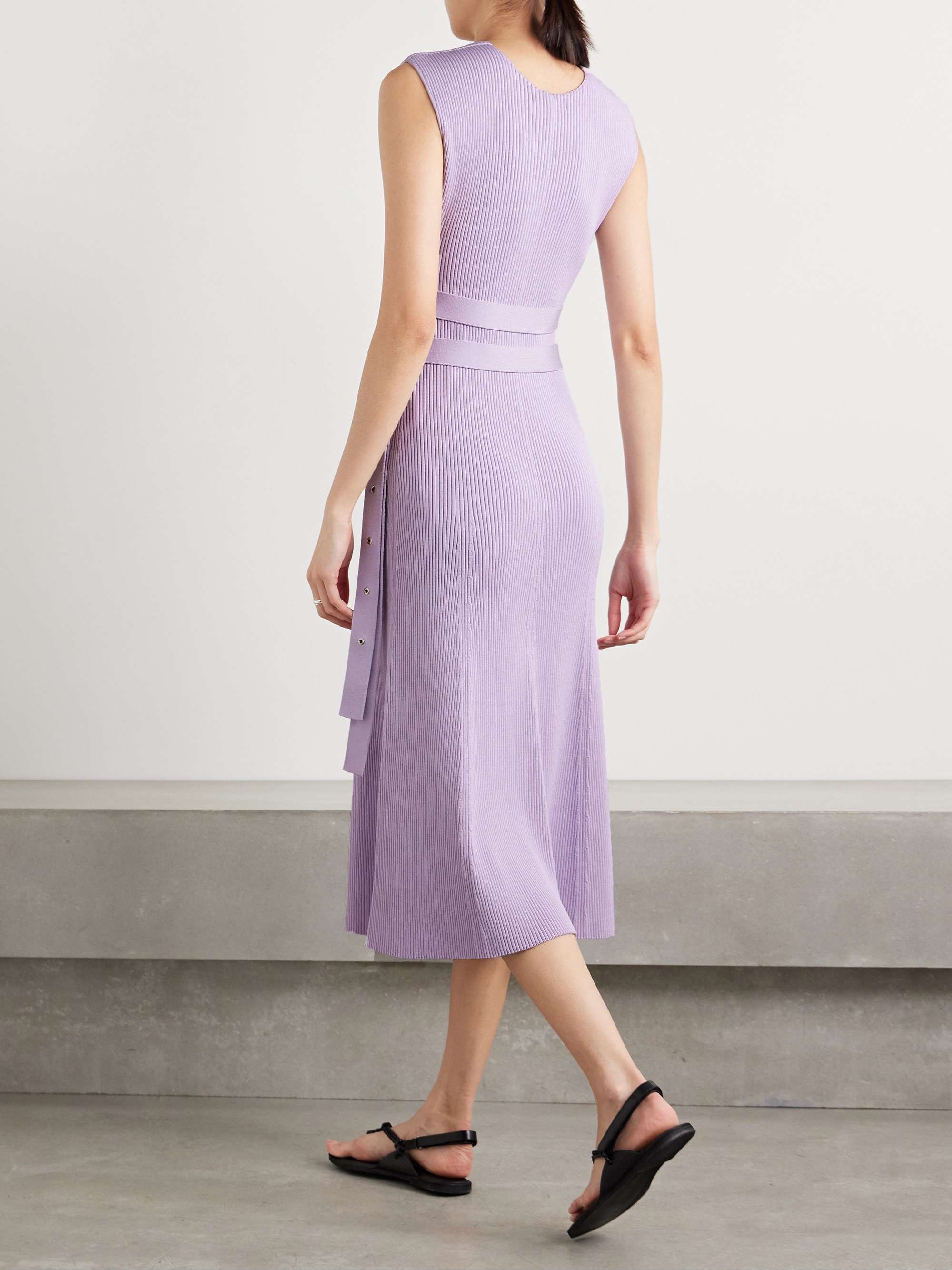 Madeline belted ribbed-knit midi dress view