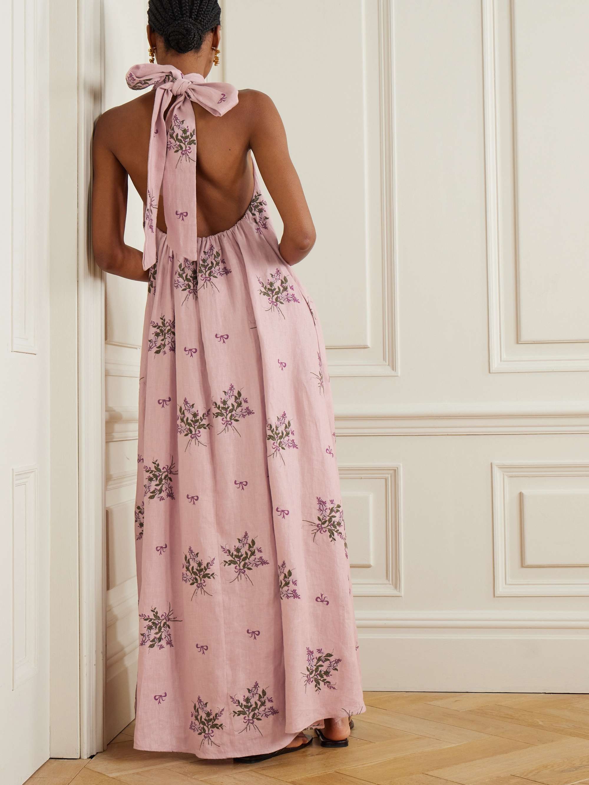 Efímero Wisteria embroidered linen halterneck maxi dress view