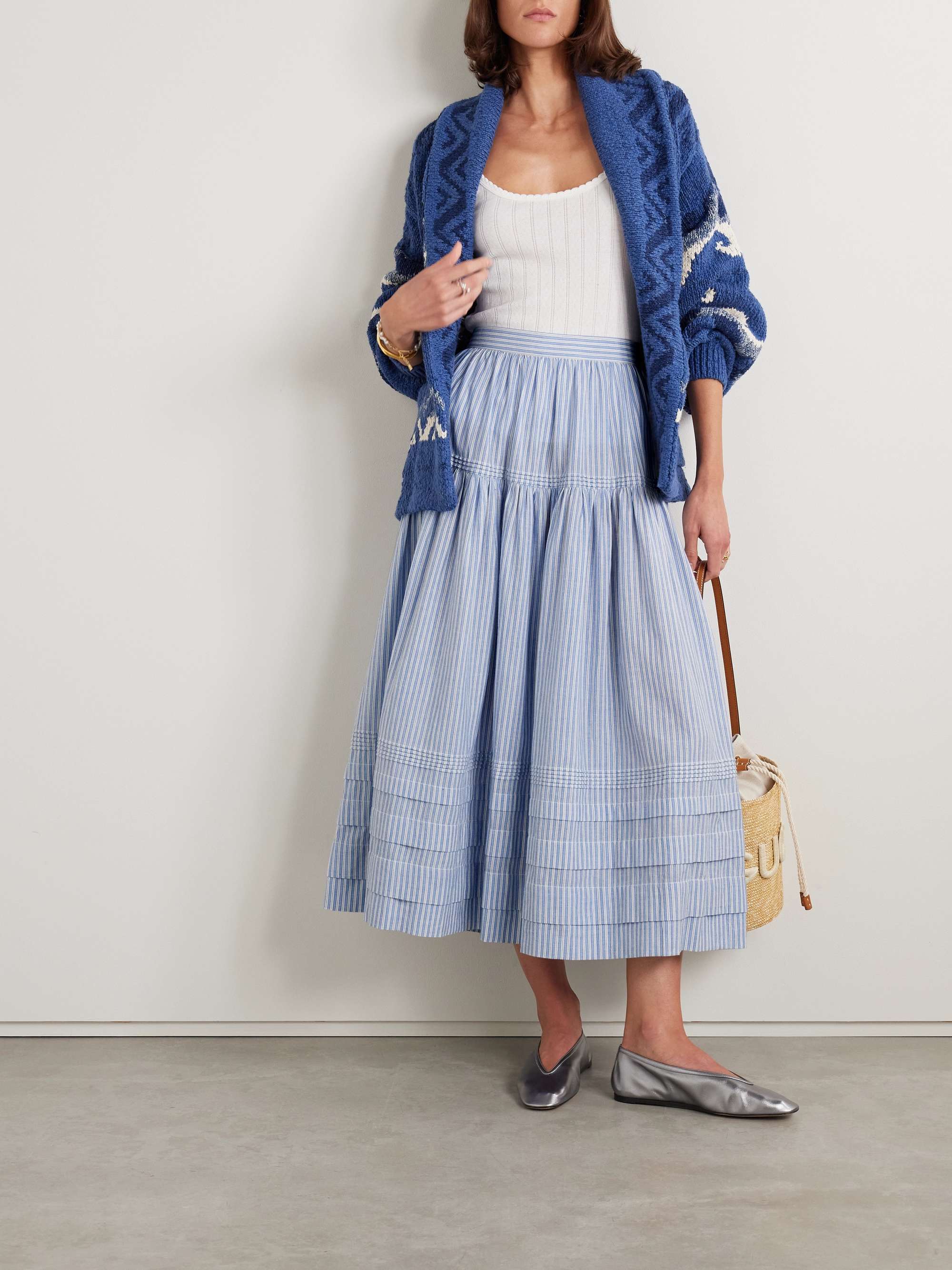 Sebastiane tiered striped organic cotton-voile midi skirt view