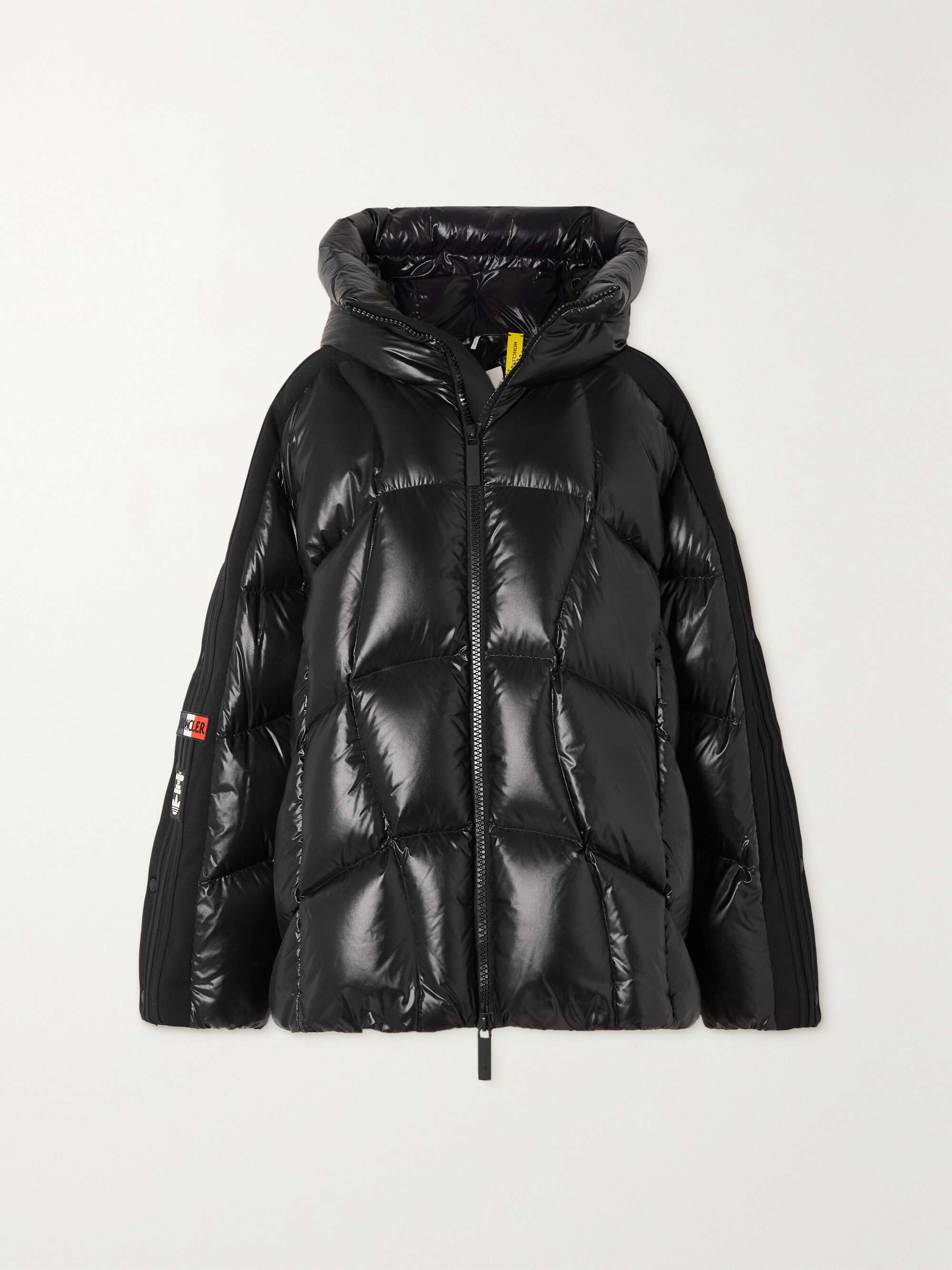 + adidas Originals Beiser hooded quilted jersey-trimmed glossed-shell down coat view