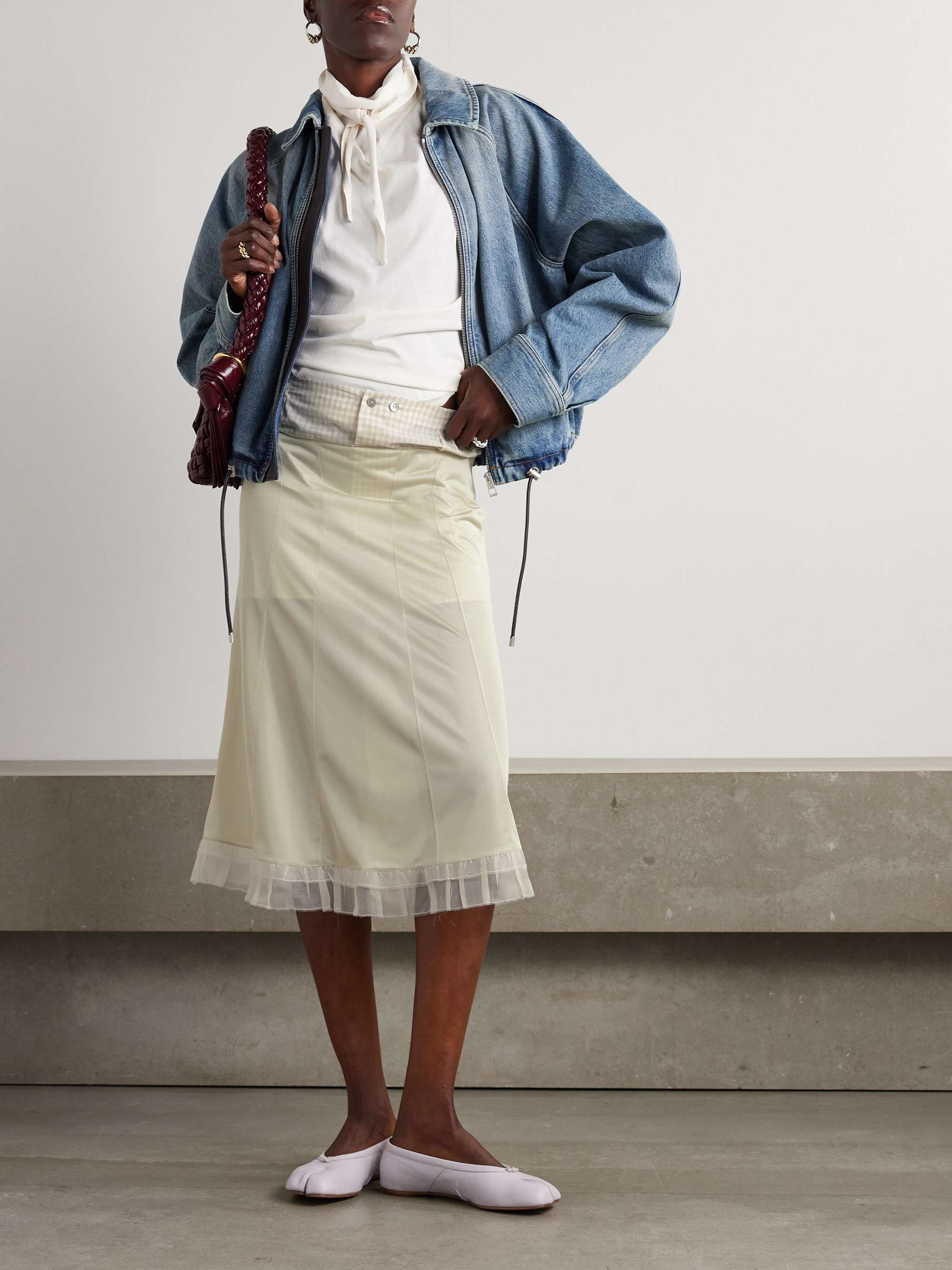 Layered paneled chiffon and checked cotton skirt view