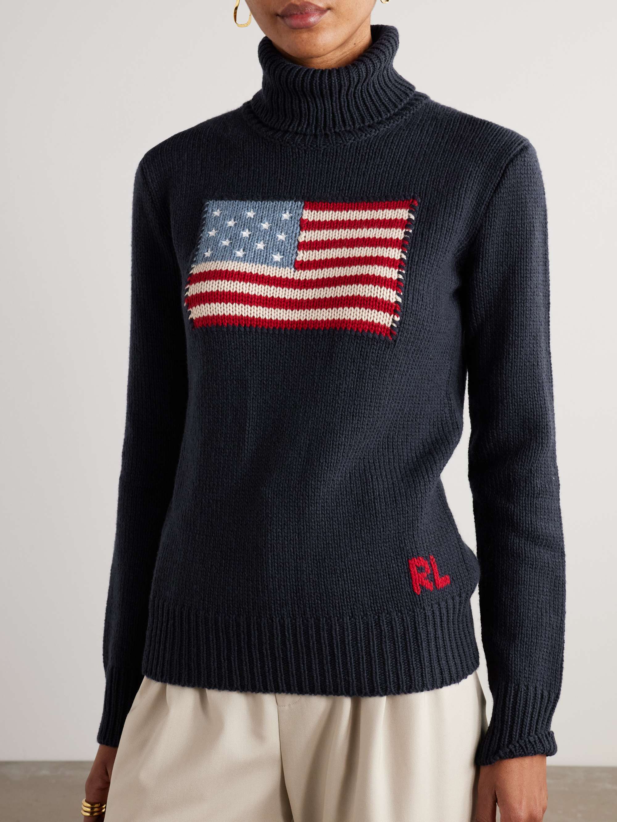 Embroidered intarsia cashmere turtleneck sweater view