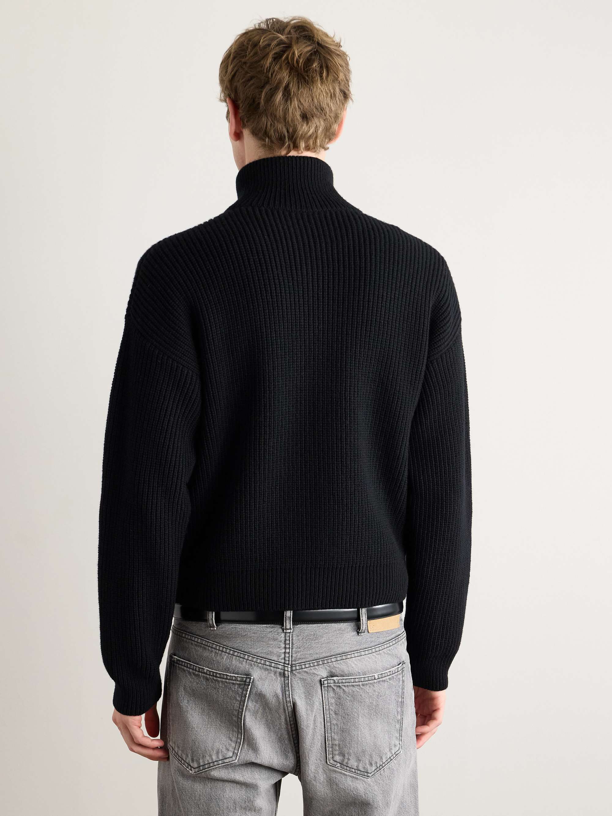 Logo-Embroidered Ribbed Wool Zip-Up Cardigan view