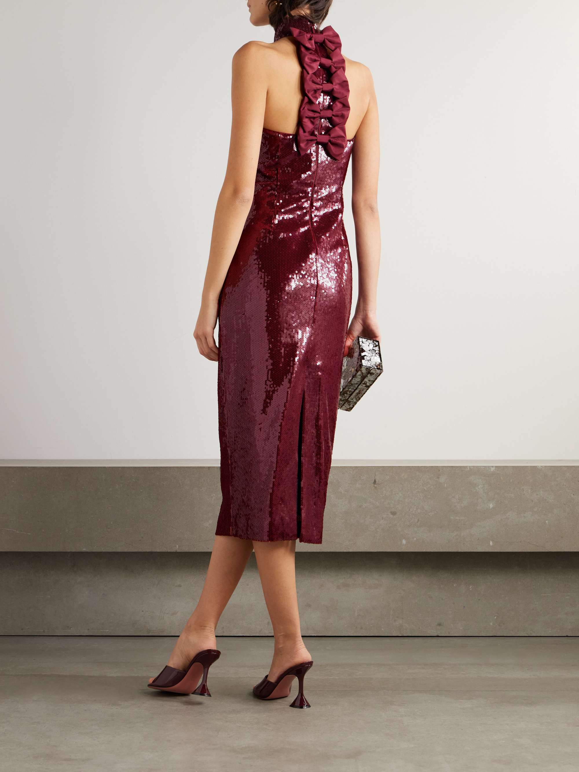 Zelda bow-detailed sequined satin midi dress view
