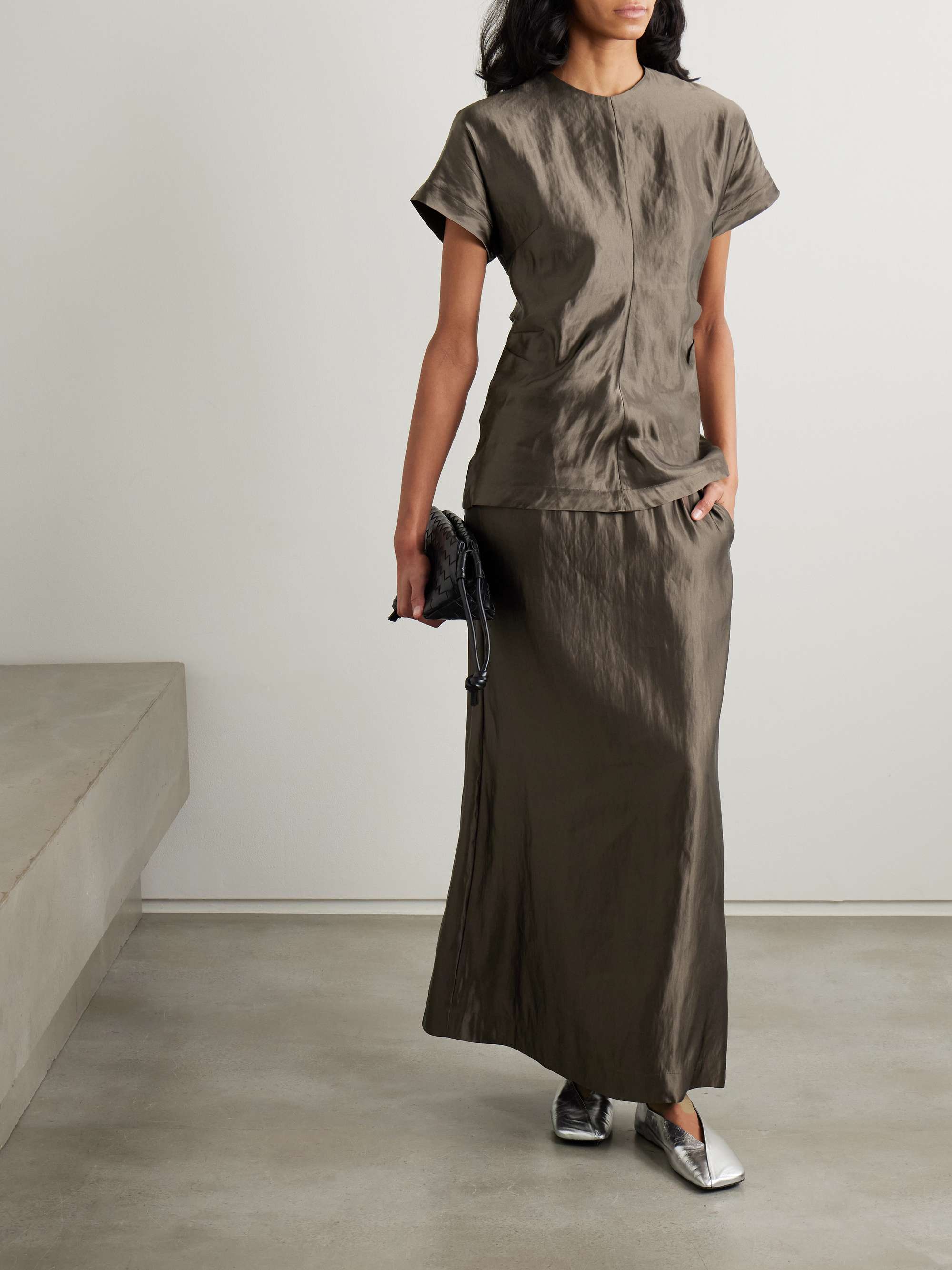 Pero draped linen and silk-blend satin blouse view