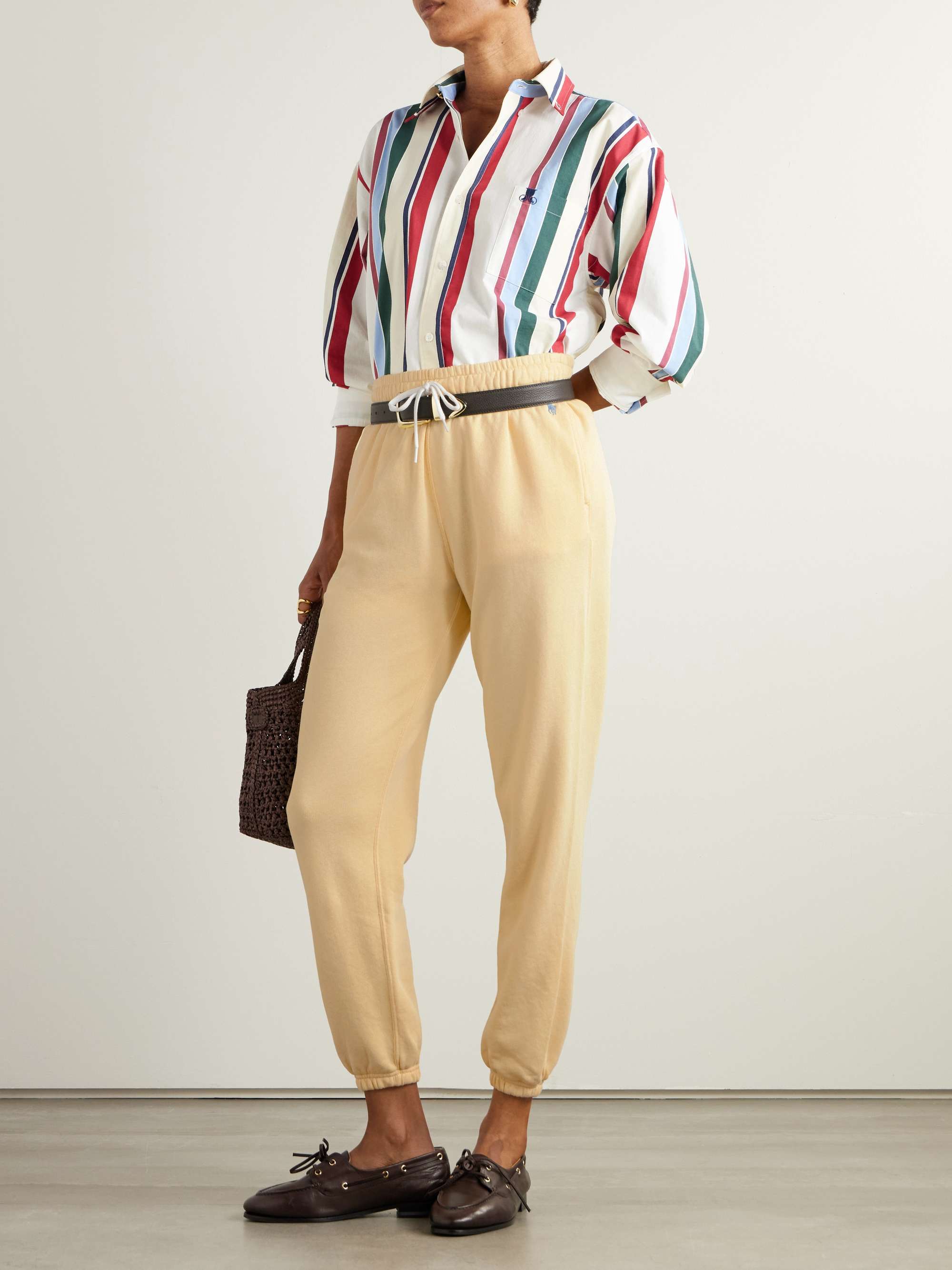 Embroidered cotton-blend jersey track pants view