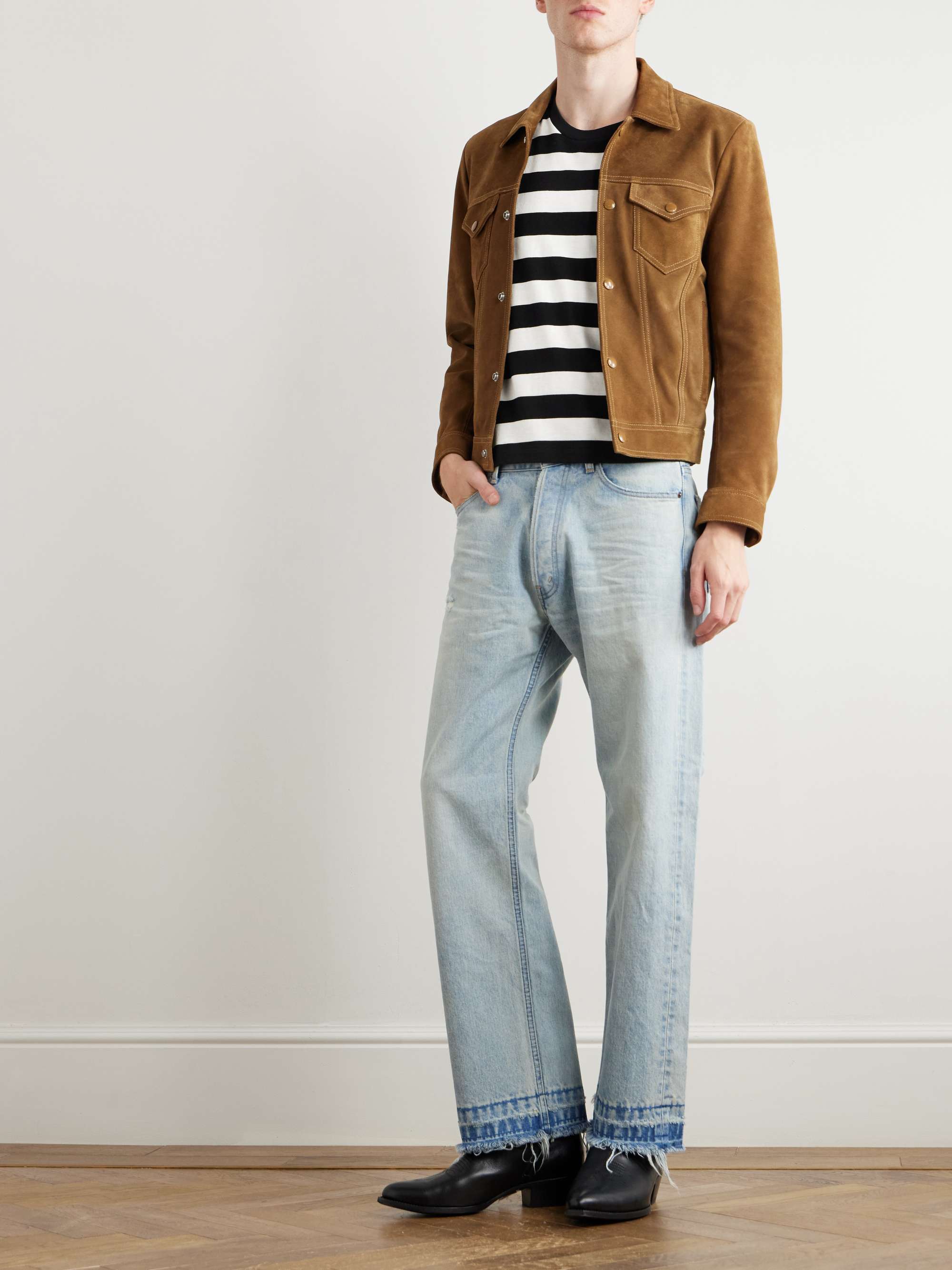 Cropped Logo-Embroidered Striped Cotton-Jersey T-Shirt view