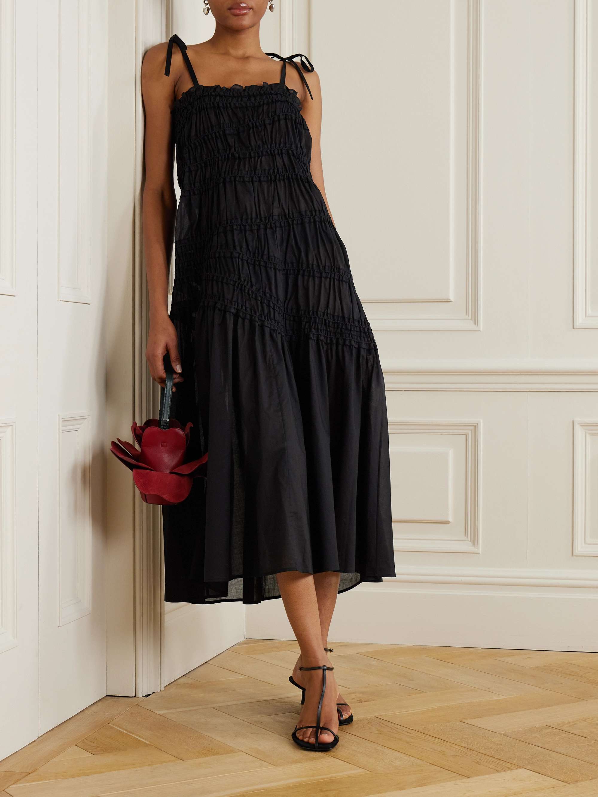 Smocked cotton-voile midi dress view