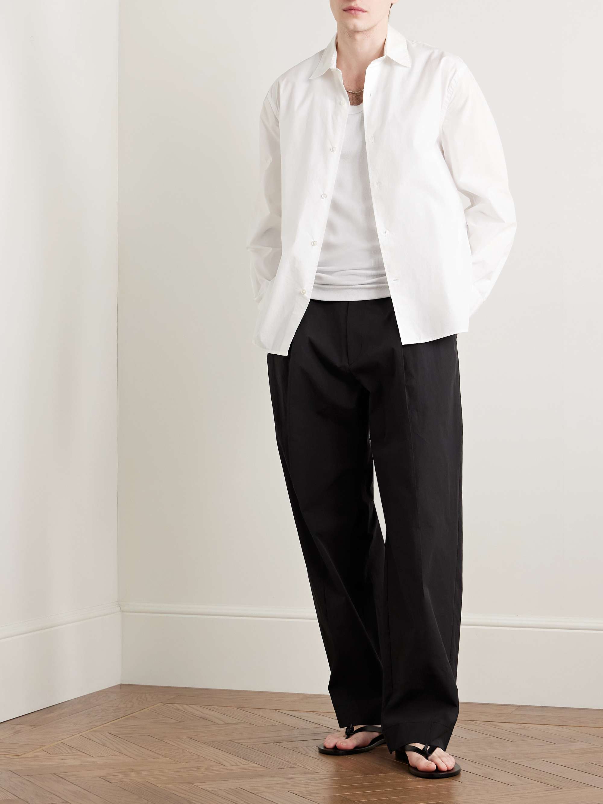 Straight-Leg Belted Pleated Poplin Trousers view