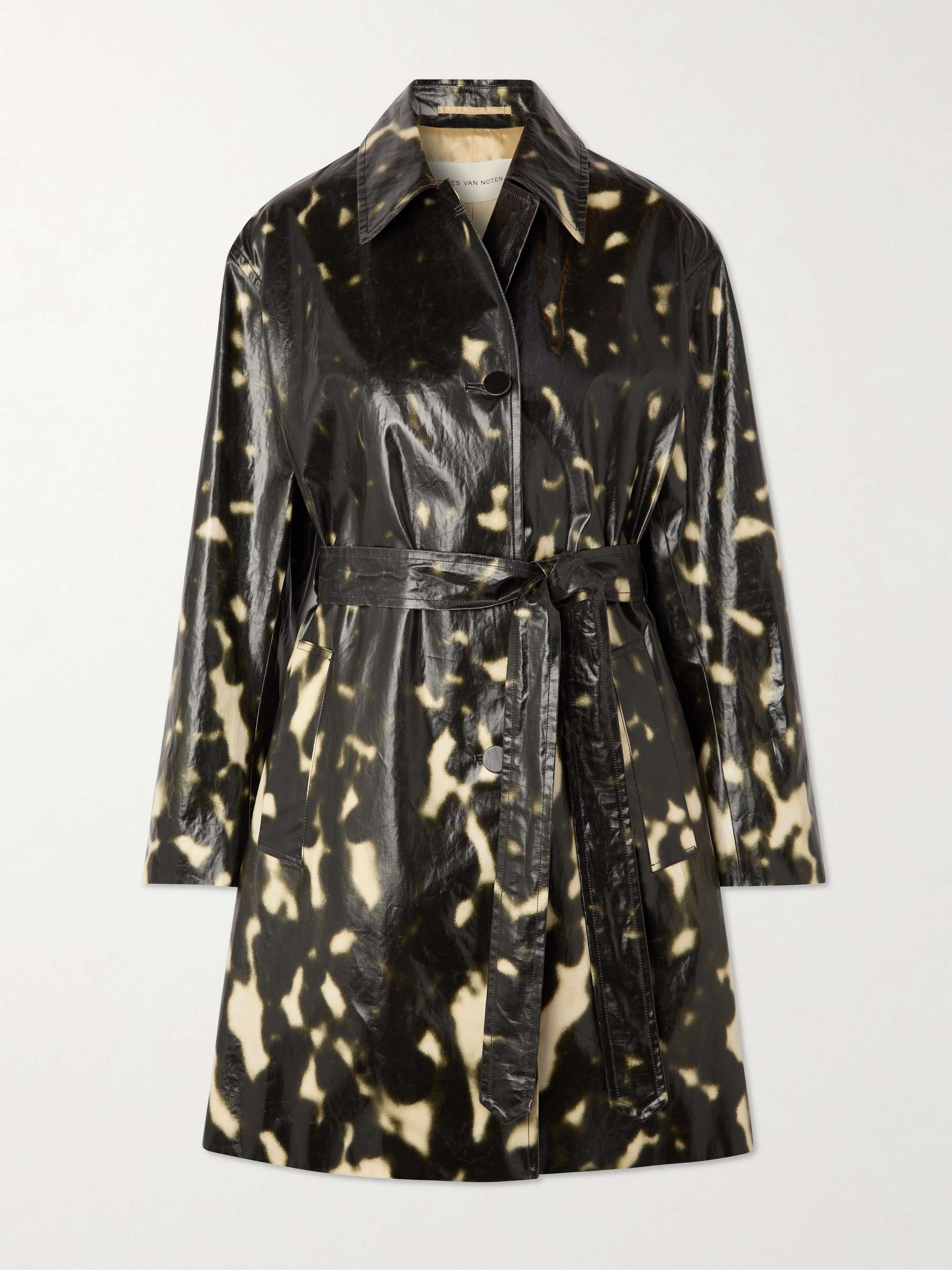 Belted printed coated cotton-canvas trench coat view
