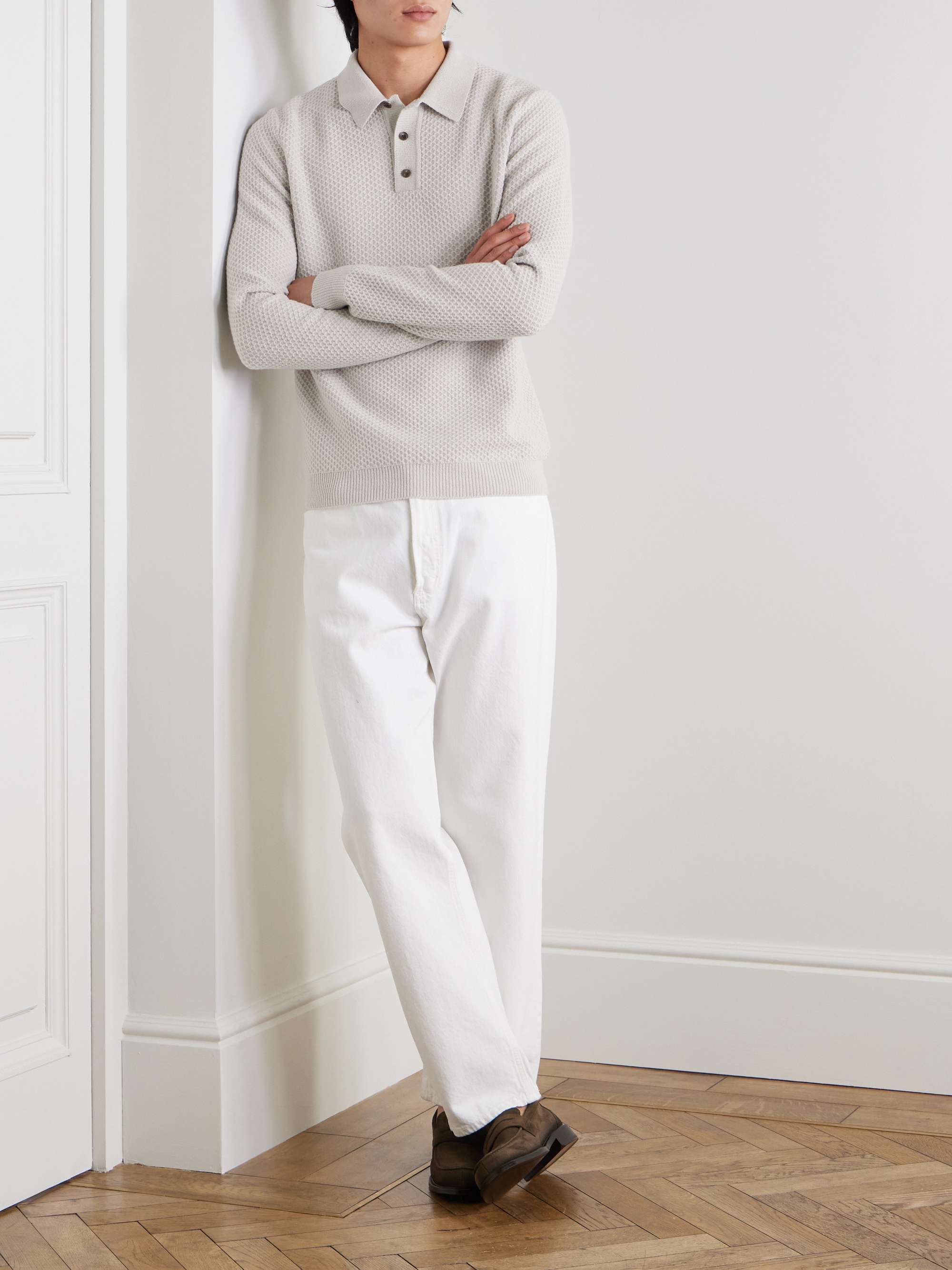 Honeycomb-Knit Wool Polo Shirt view