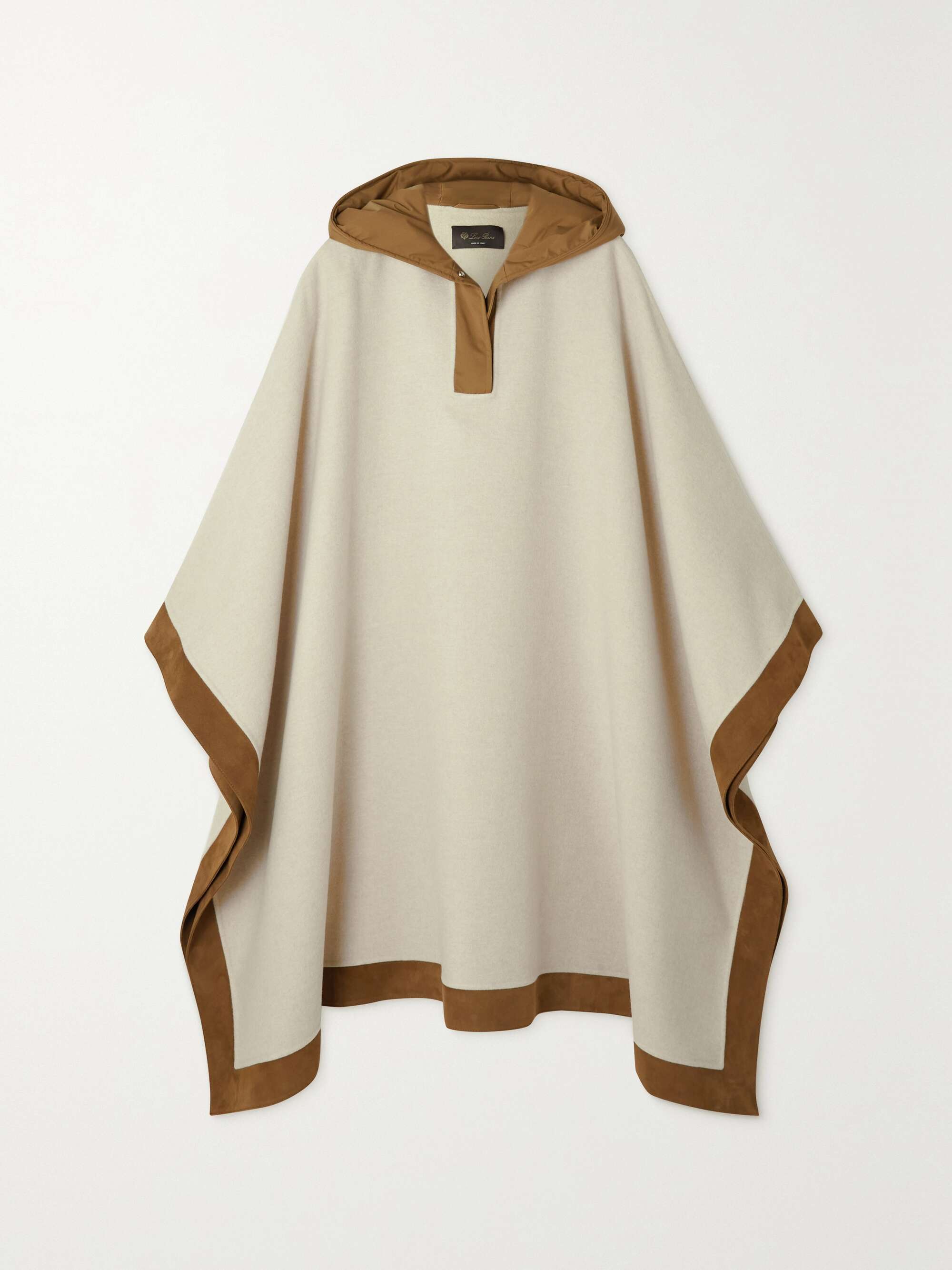 Chandra hooded suede and shell-trimmed cashmere cape view