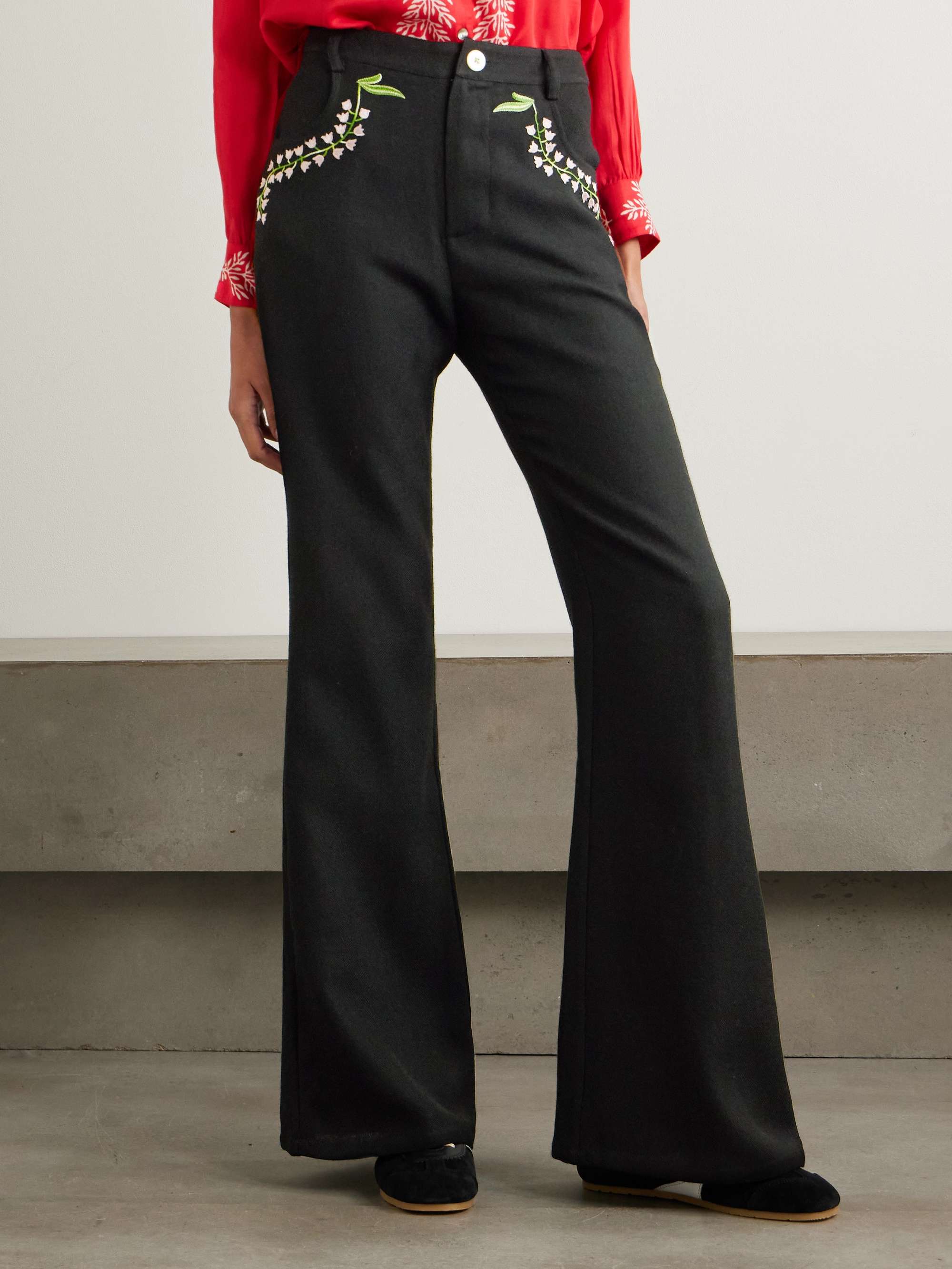 Bunny embroidered wool-twill flared pants view