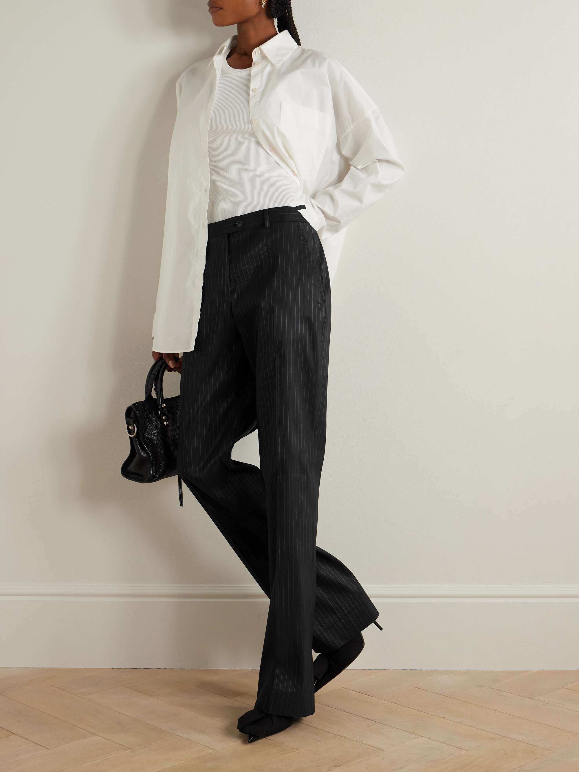 Pinstriped taffeta straight-leg pants view