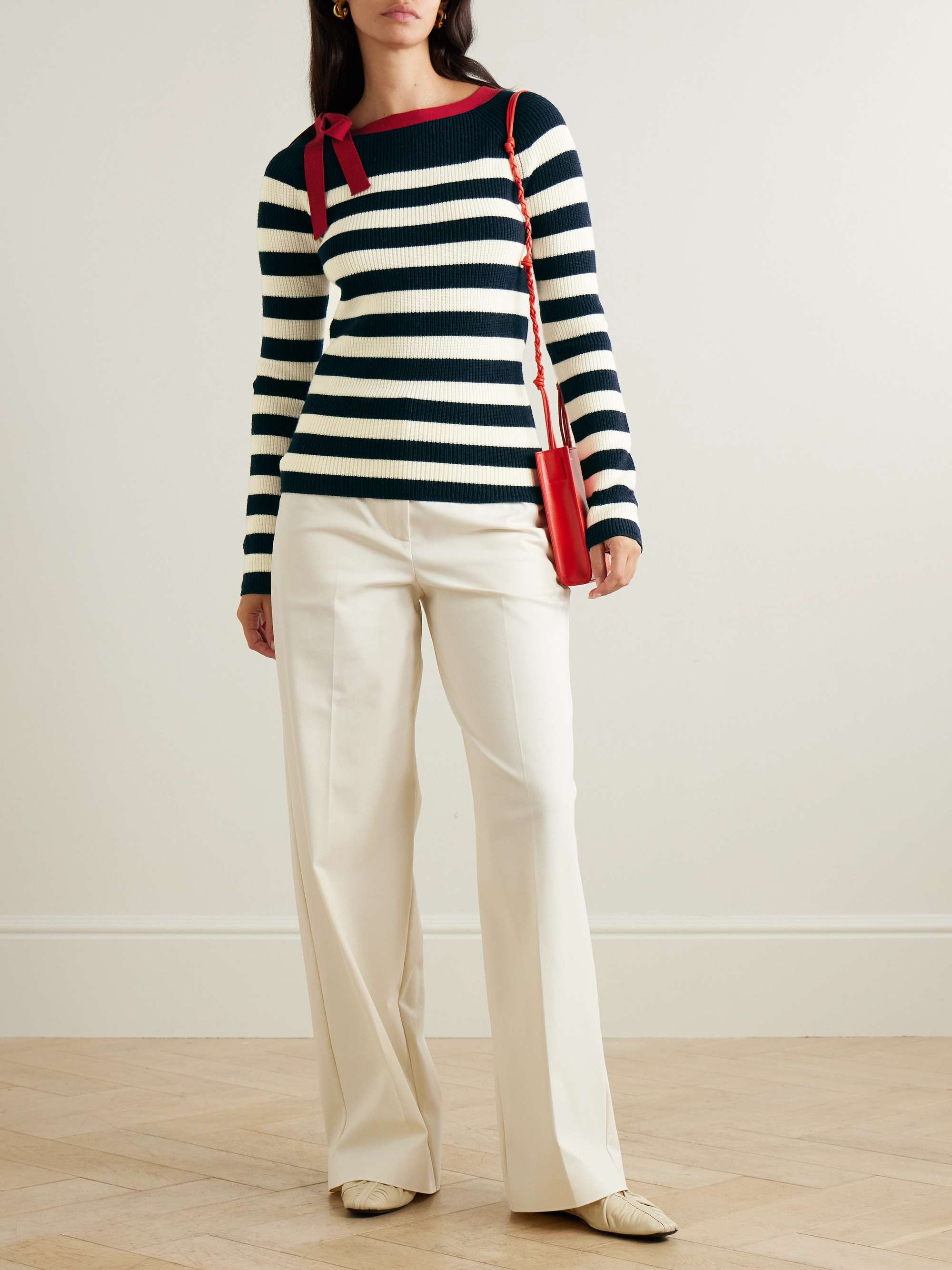 Moxa bow-detailed striped ribbed wool sweater view