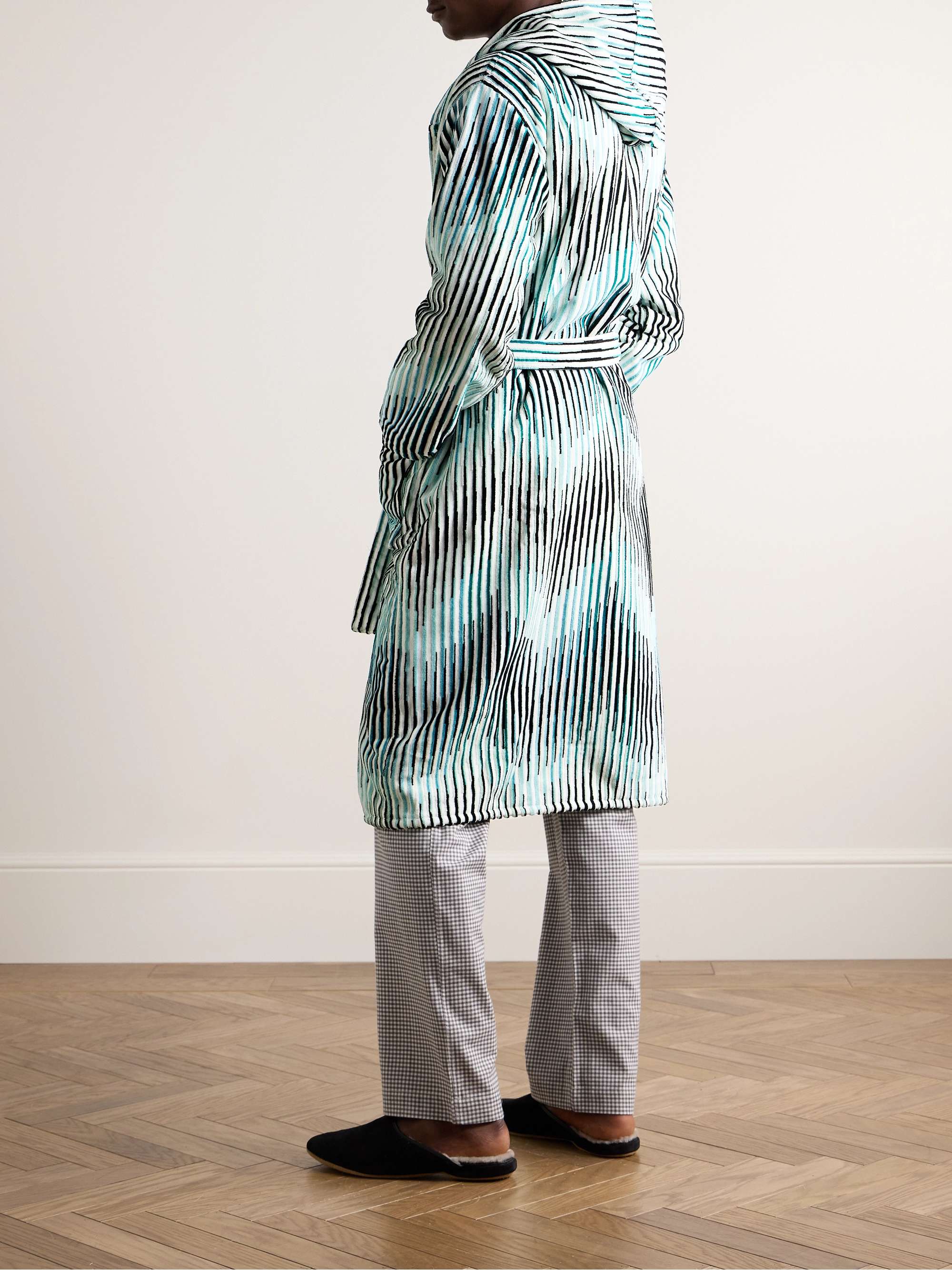Arpeggio Striped Cotton-Terry Hooded Robe view