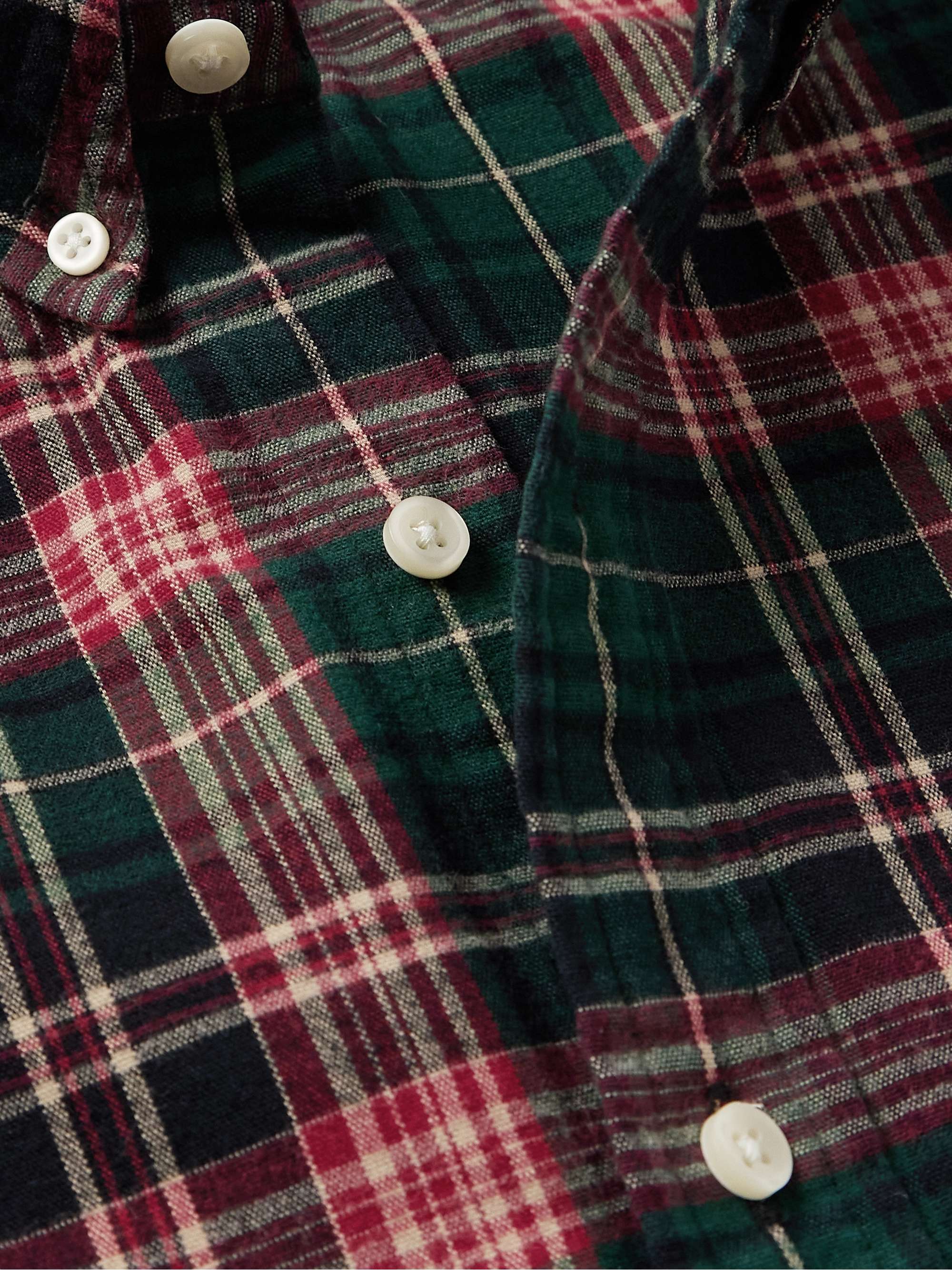 Slim-Fit Button-Down Collar Checked Cotton-Flannel Shirt view