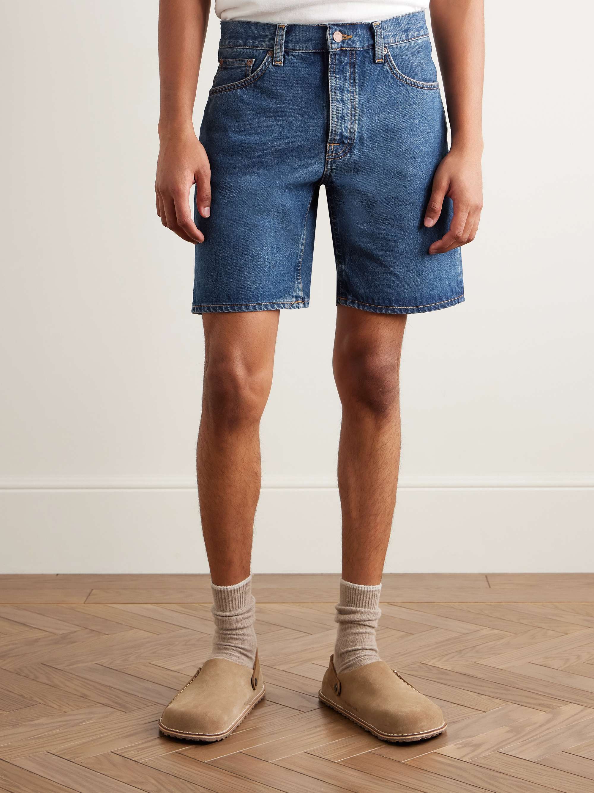 Seth Straight-Leg Stone-Washed Organic Denim Shorts view