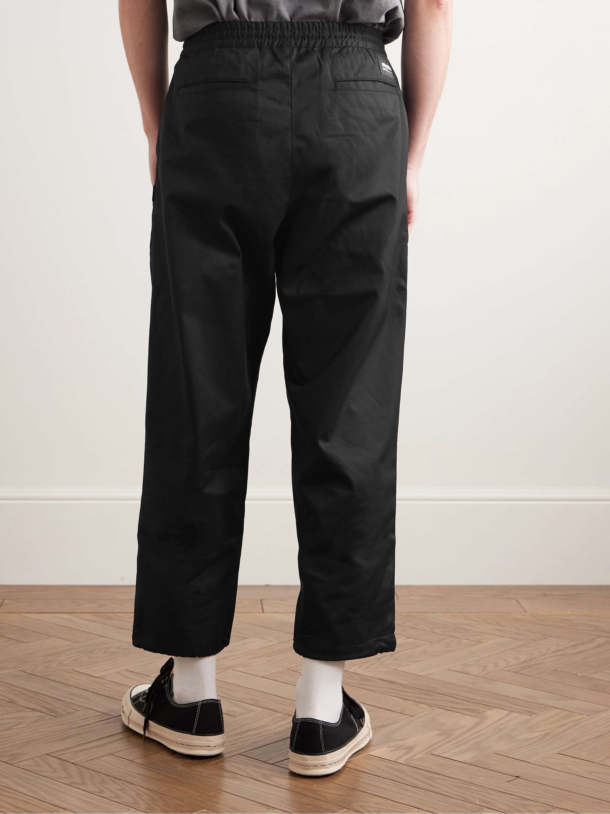 Easy Straight-Leg Cropped Pleated Twill Drawstring Trousers view