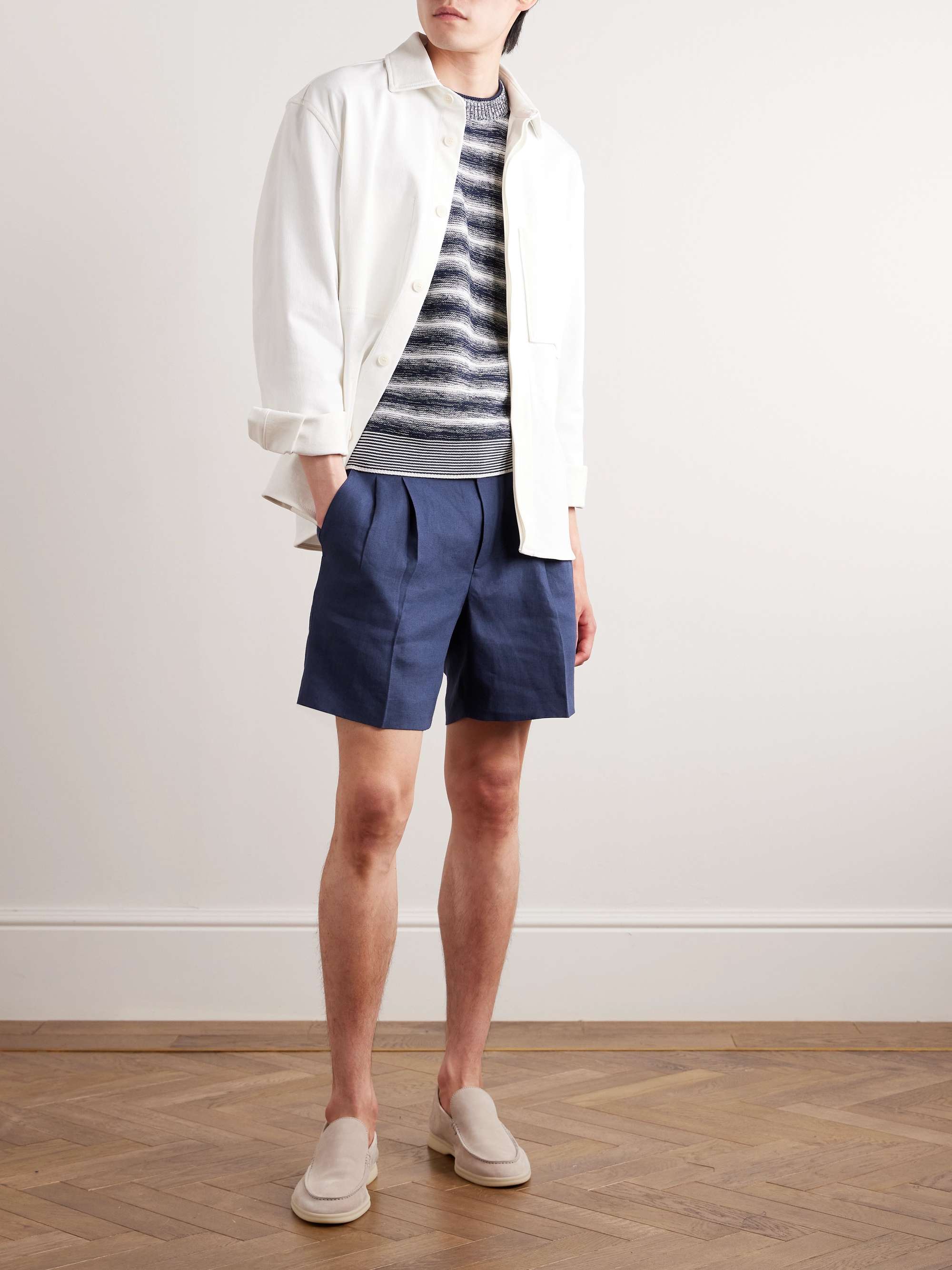 Honiara Straight-Leg Pleated Linen Bermuda Shorts view