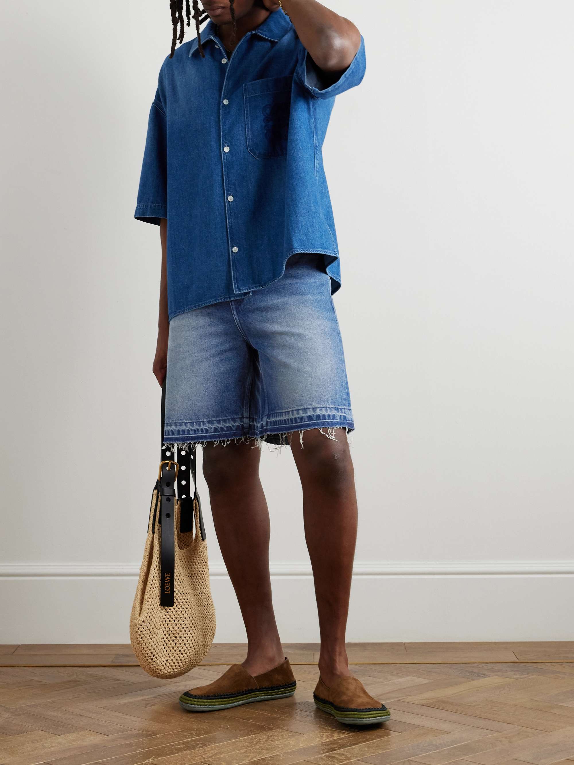 + Paula's Ibiza Straight-Leg Distressed Denim Shorts view