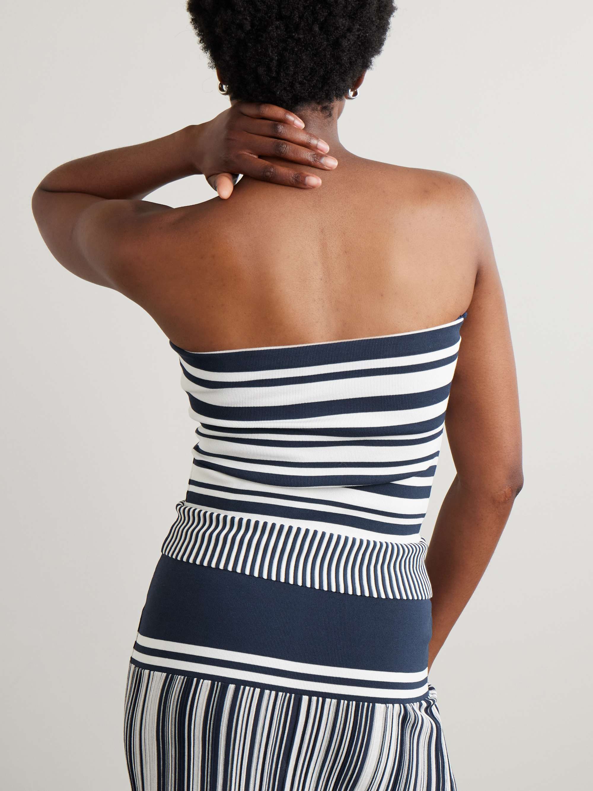 Citara strapless striped cotton-blend top view