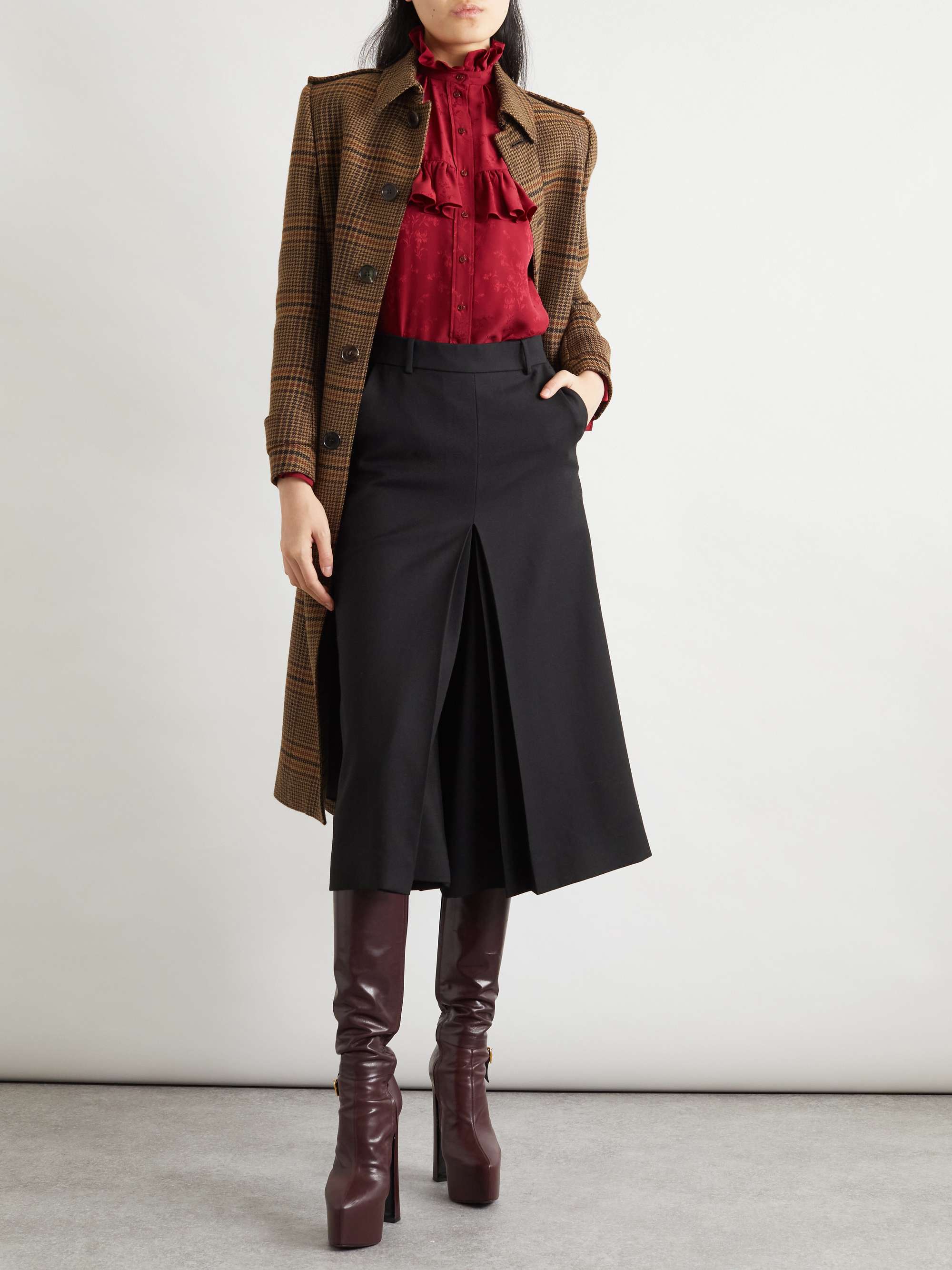 Ruffled floral silk-jacquard blouse view