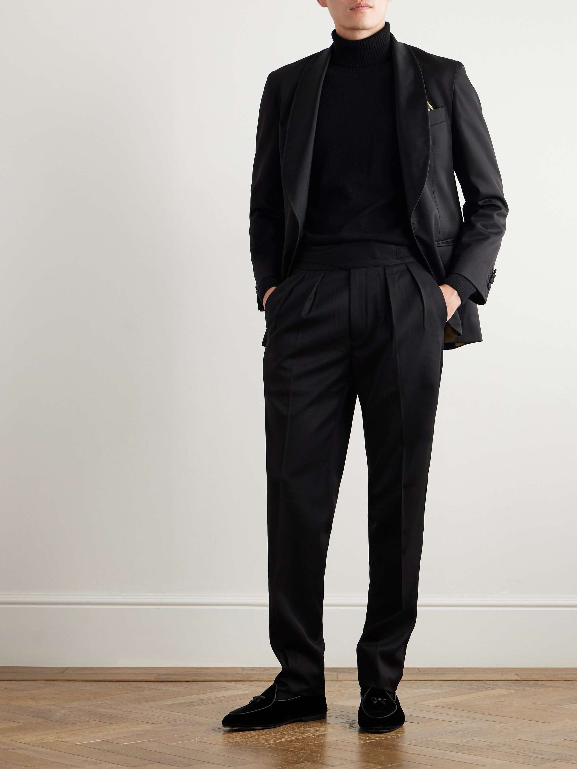 Manny Straight-Leg Pleated Wool Tuxedo Trousers view