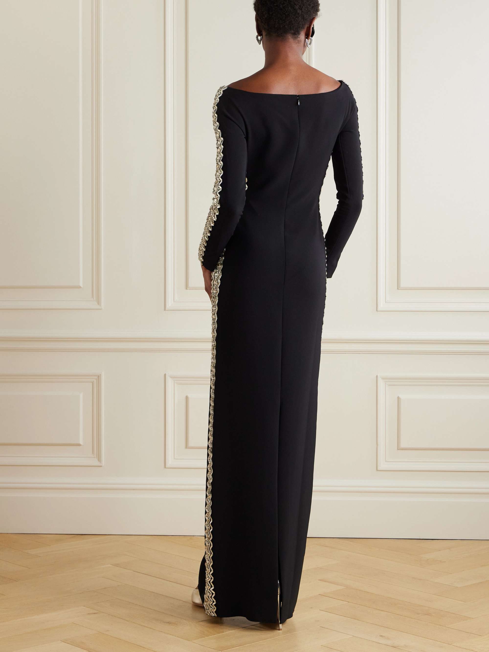 Charisma off-the-shoulder crystal-embellished crepe gown view