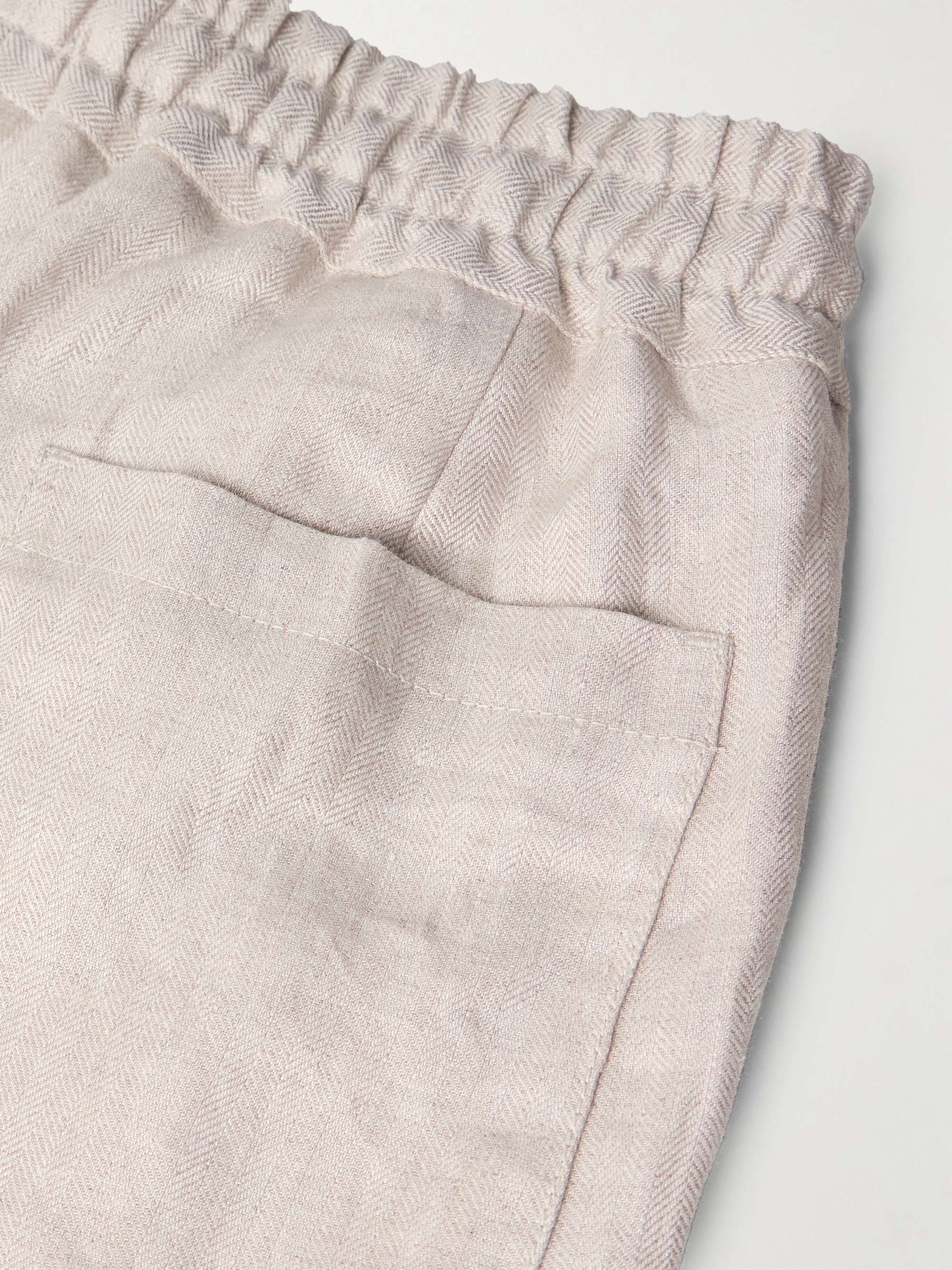 Straight-Leg Herringbone Linen Drawstring Trousers view