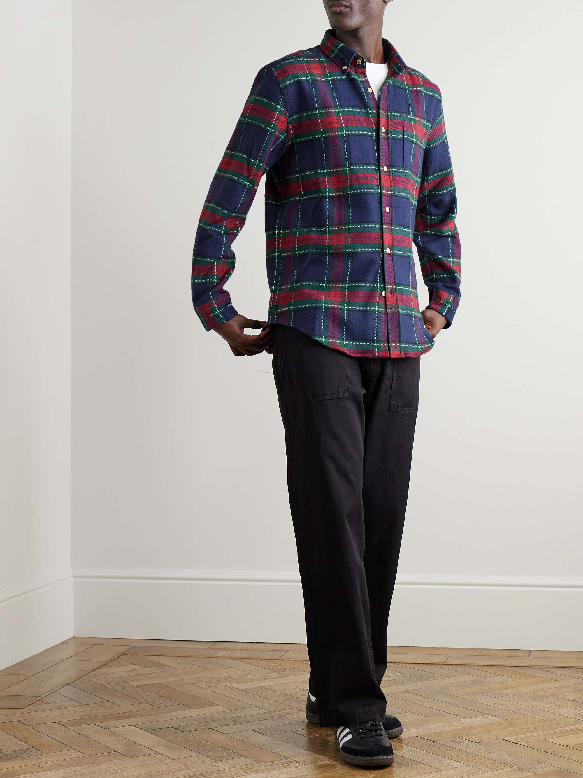 Faru Button-Down Collar Checked Cotton-Flannel Shirt view